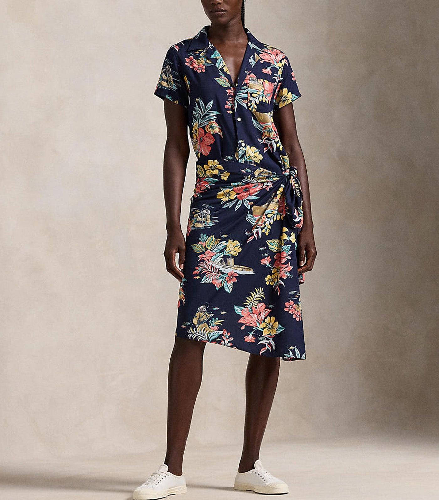 Women's Floral Faux-Wrap Shirtdress Coastal Bloom