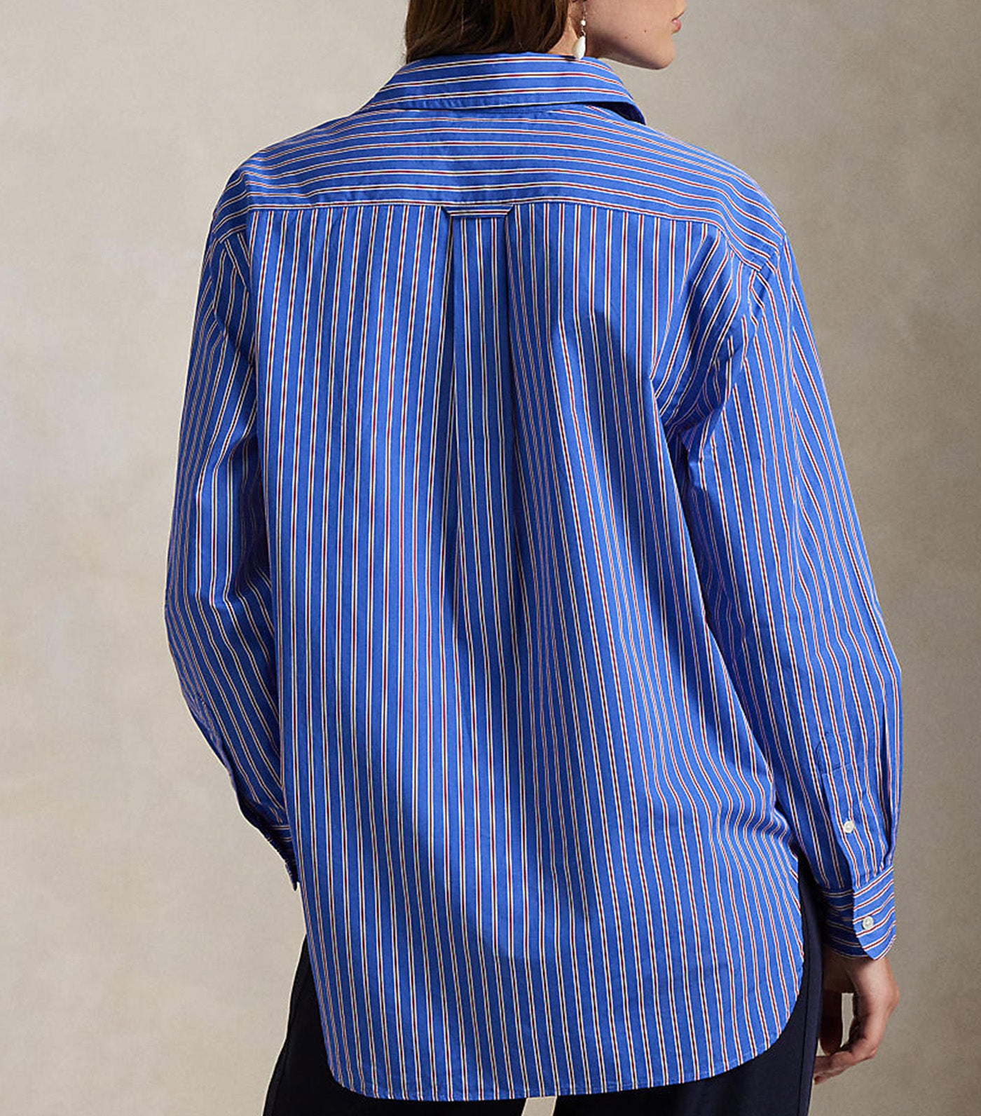 Women's Oversize Fit Striped Cotton Shirt Blue/Red/White