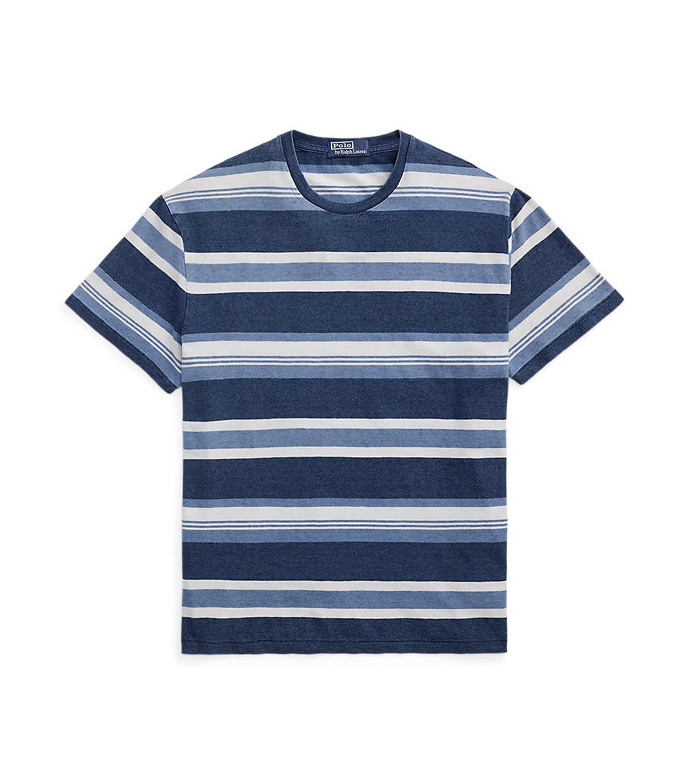 Men's Classic Fit Striped Cotton-Linen T-Shirt Dark Indigo Ombre