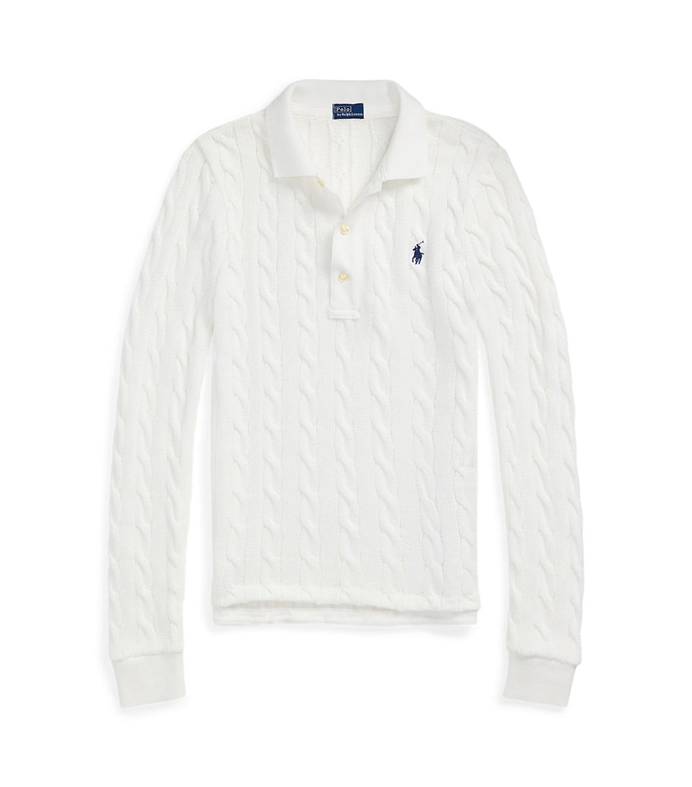 Women's Cable-Knit Cotton Long-Sleeve Polo Shirt White