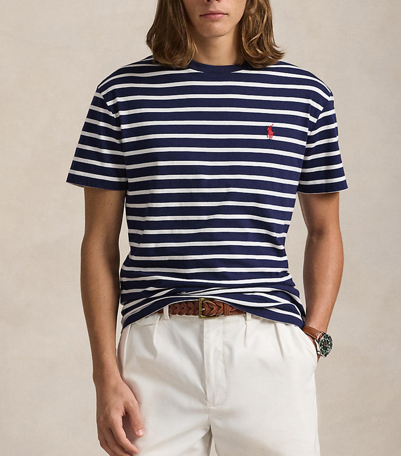 Men's Custom Slim Fit Striped Jersey T-Shirt Newport Navy/White
