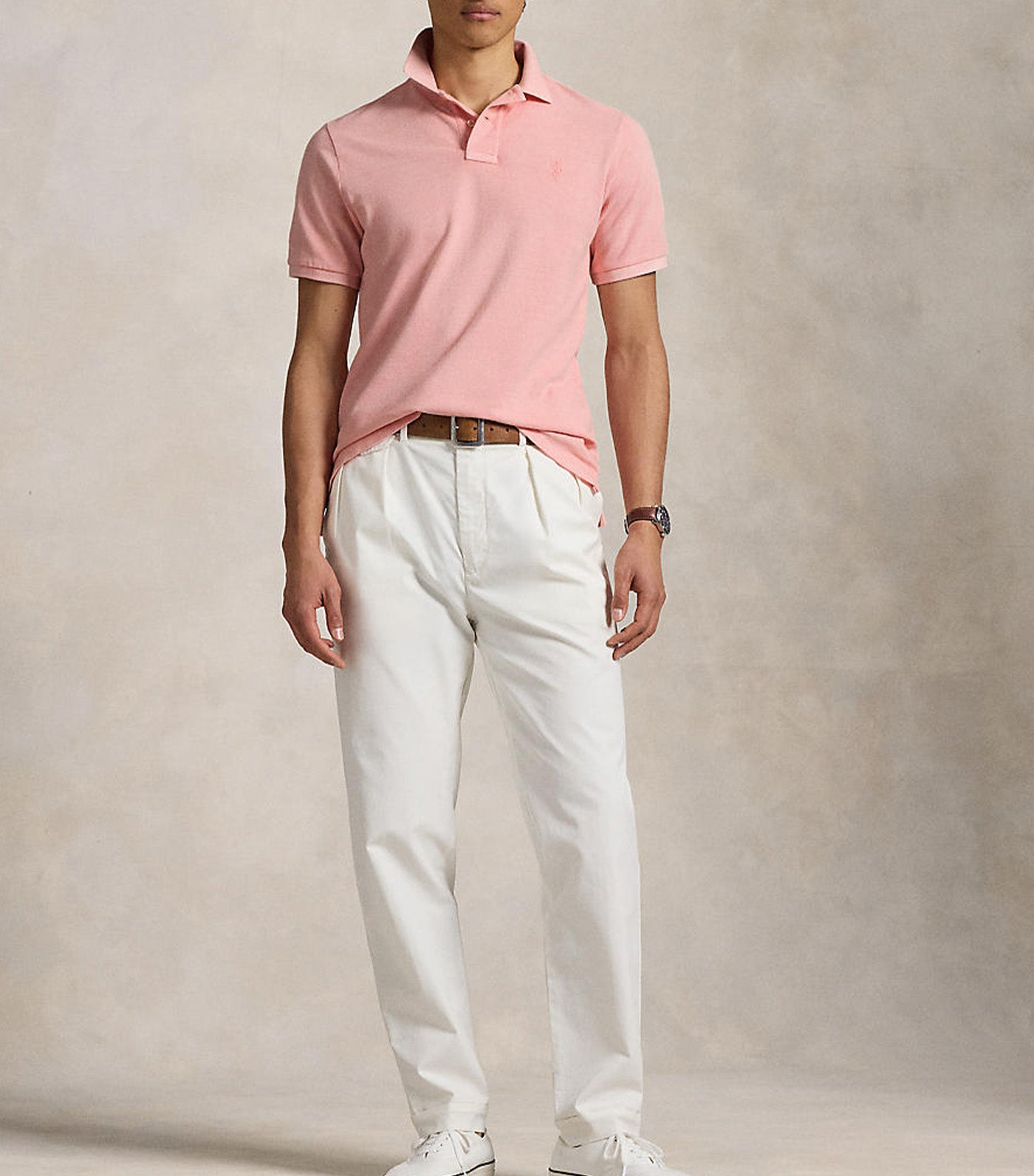 Men's Custom Slim Mineral-Dyed Mesh Polo Shirt Rose