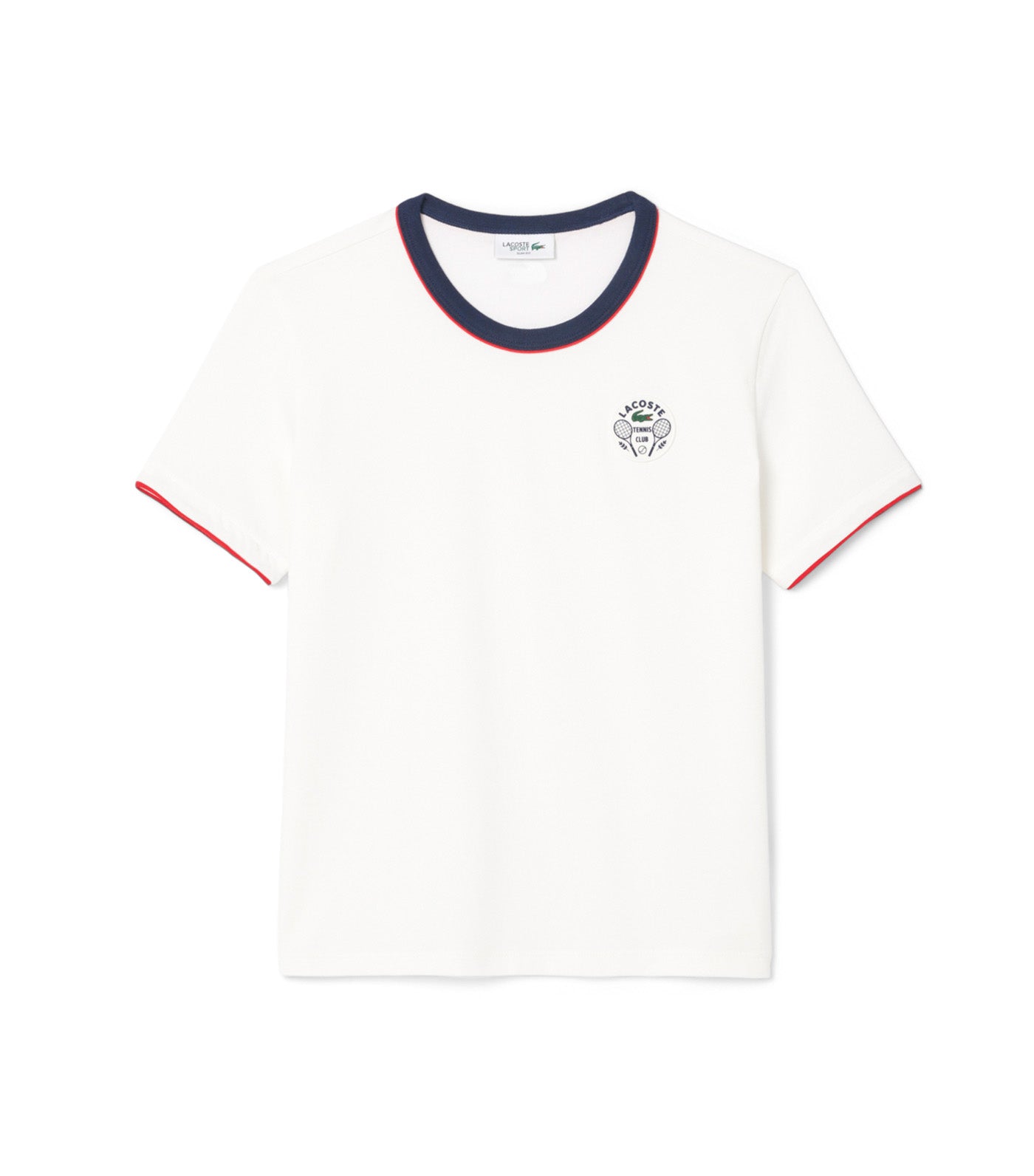 Lacoste Women's Ultra Dry Tennis Heritage Badge T-Shirt Flour/Navy Blue