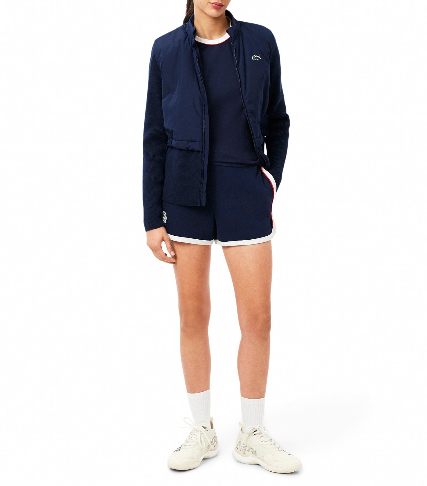 Lacoste Women's Ultra Dry Tennis Heritage Badge T-Shirt Navy Blue/Flour