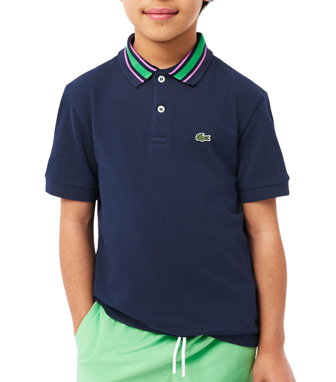 Stripe Collar Petit Piqué Polo Shirt Navy Blue/Malva/Calathea