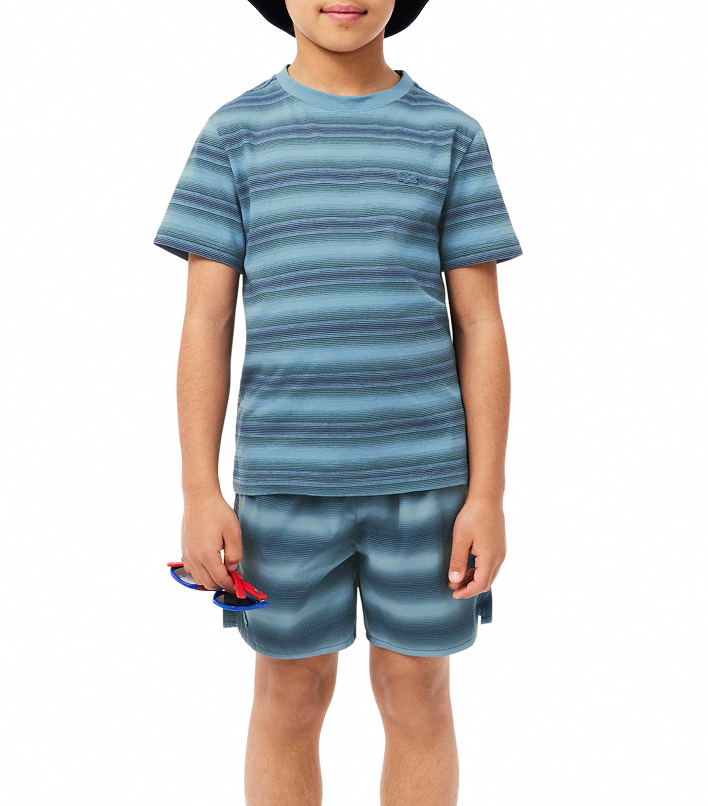 Striped Print Cotton T-Shirt Limestone/Falcon-Navy Blue
