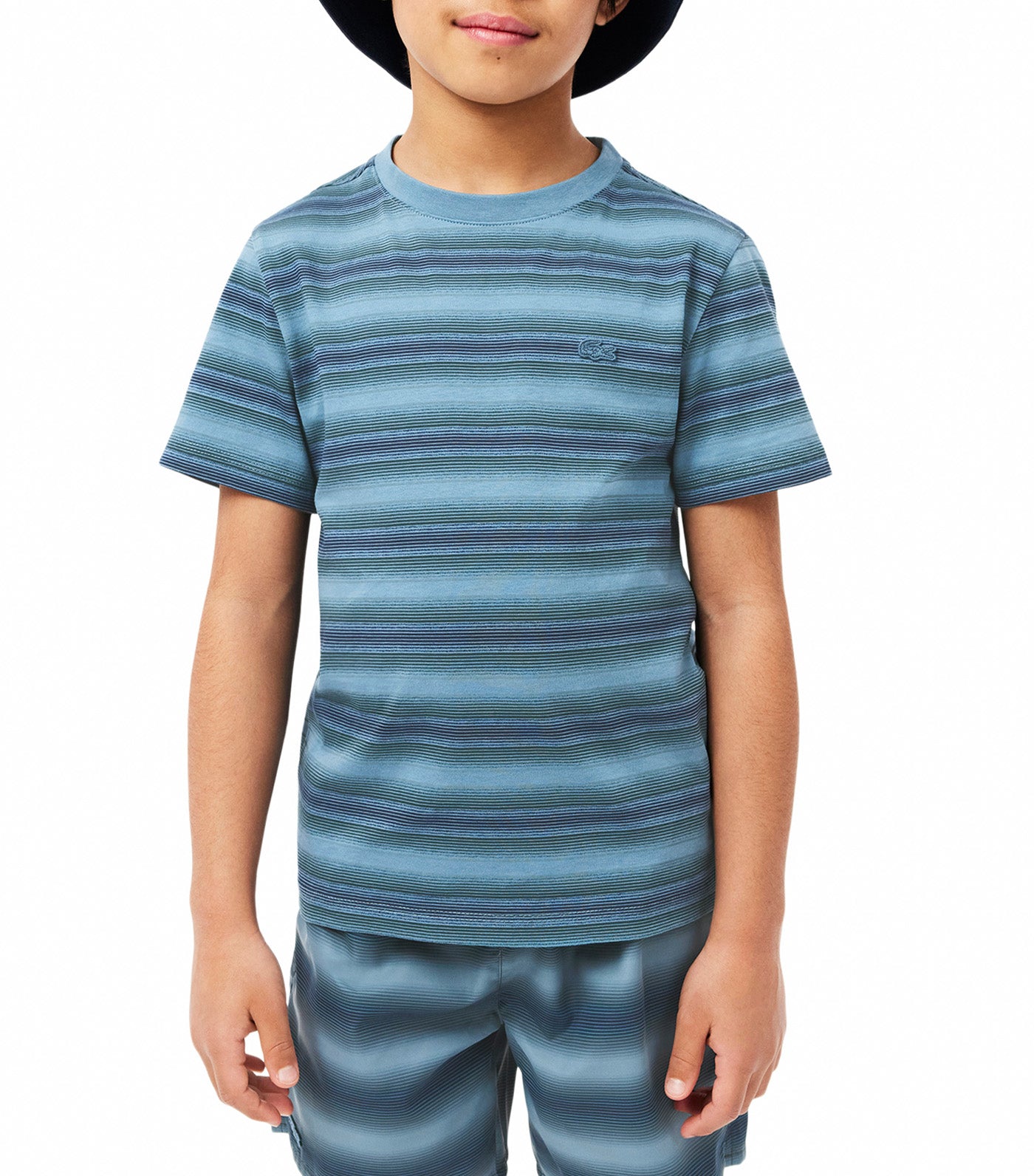 Striped Print Cotton T-Shirt Limestone/Falcon-Navy Blue