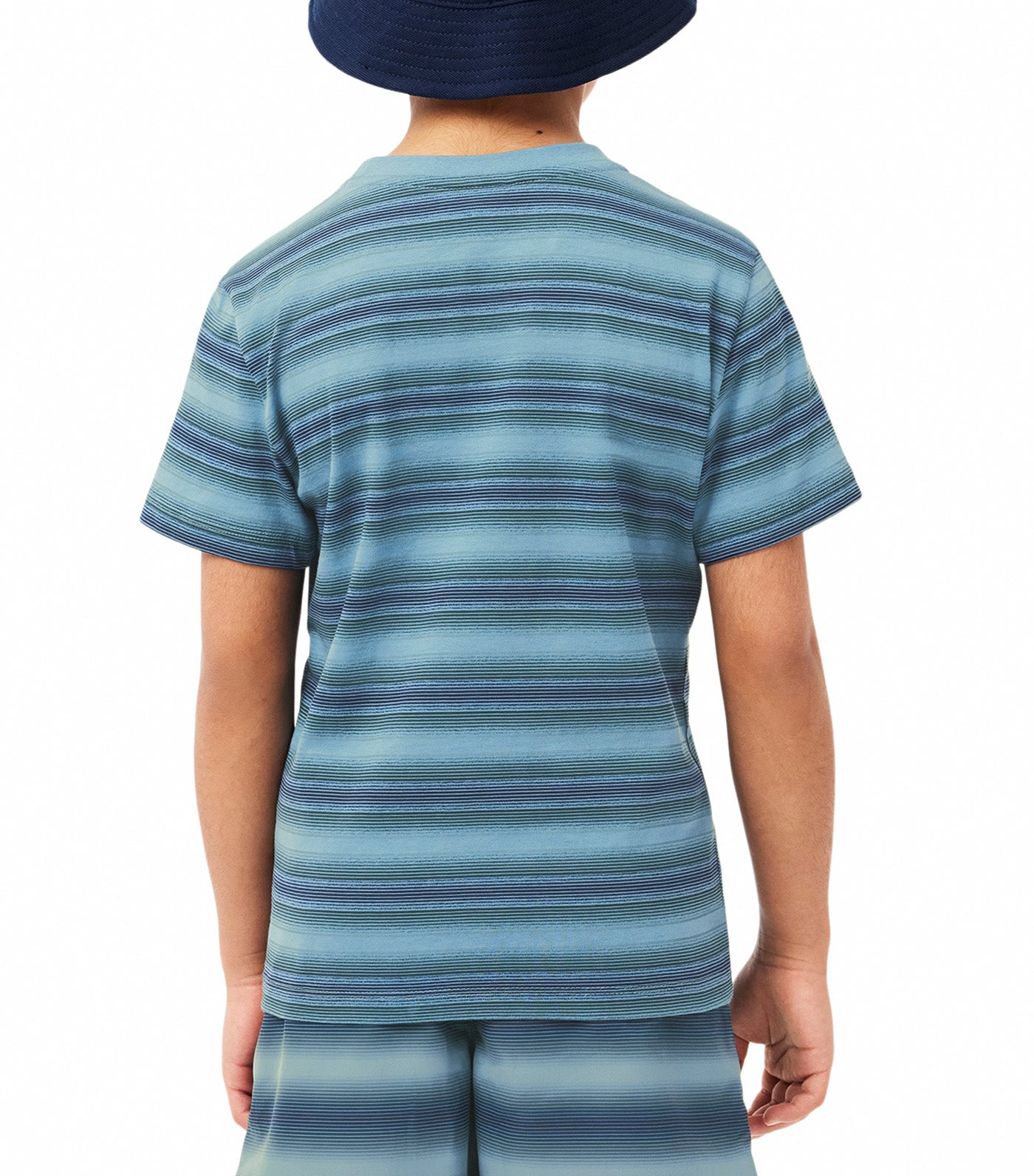 Striped Print Cotton T-Shirt Limestone/Falcon-Navy Blue