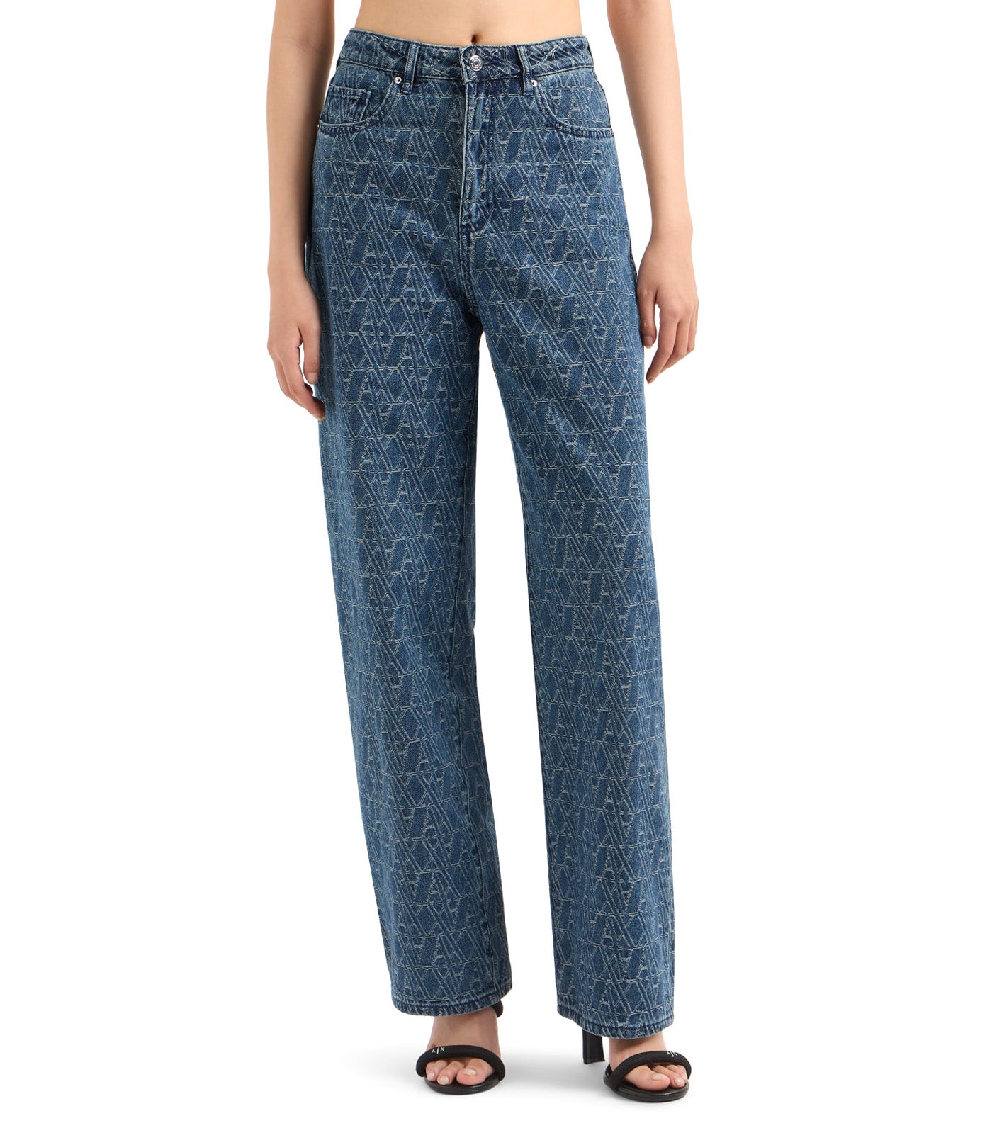 Armani Exchange Relaxed Fit Jeans with Allover ASV Logo Blue Denim Monogram