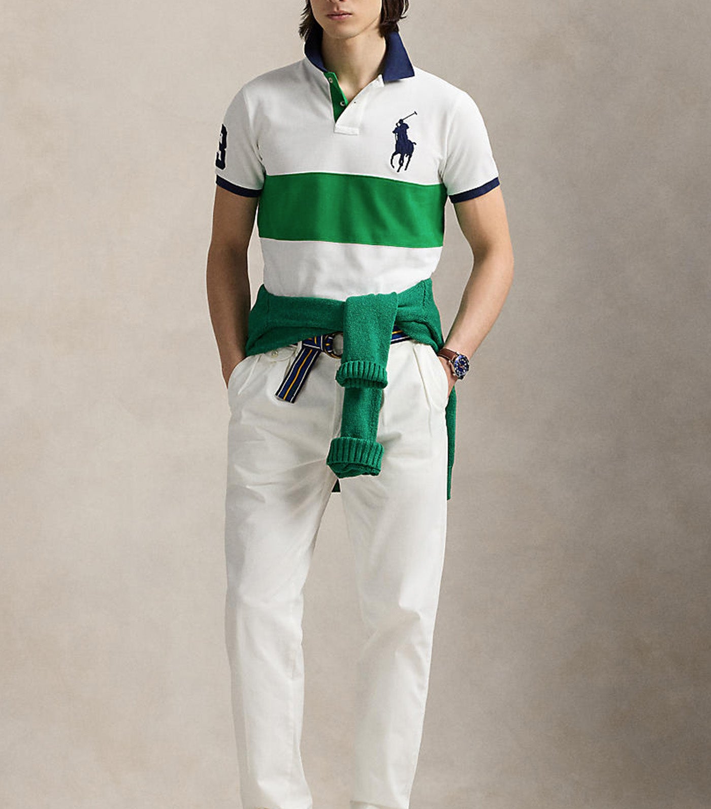Custom Slim Fit Big Pony Mesh Polo Shirt Cruise Green Multi