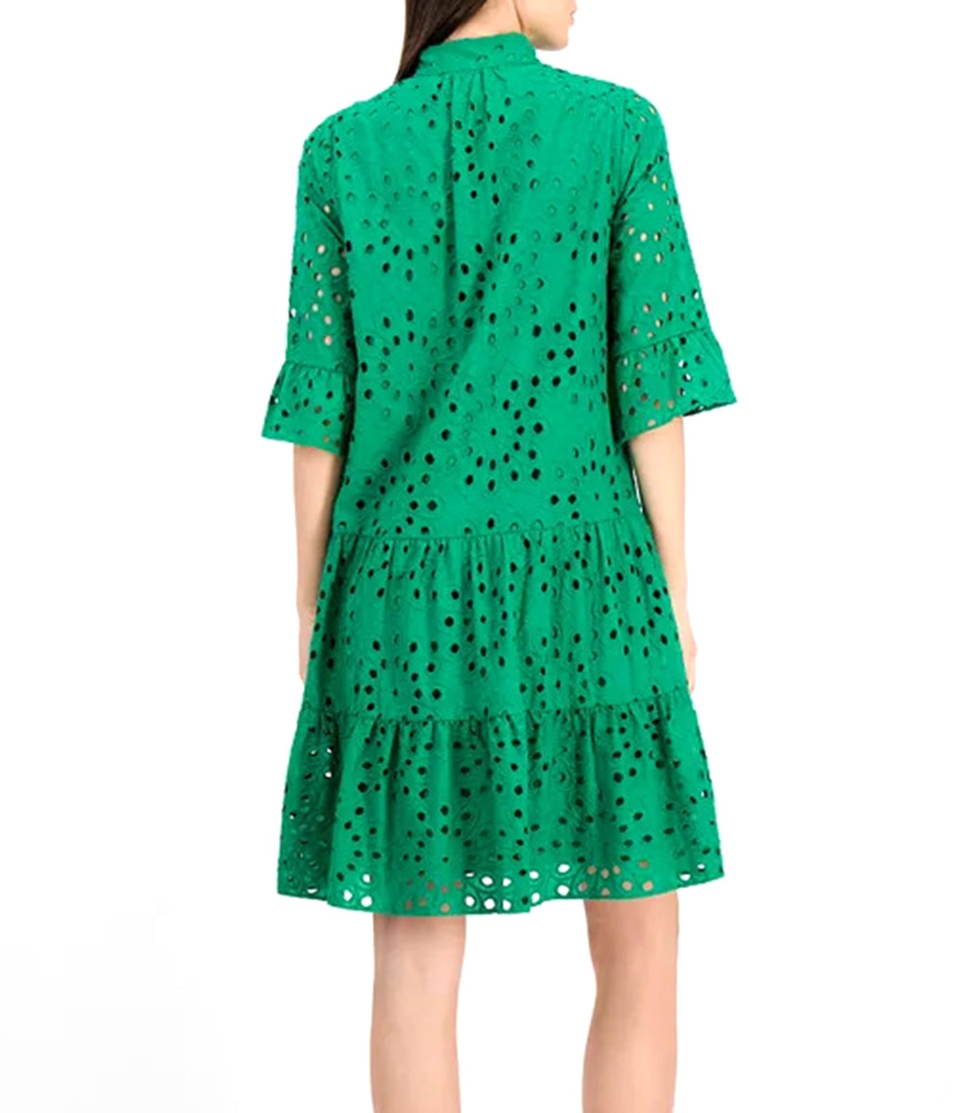 Women's Eyelet Embroidered Cotton Flare-Sleeve Shirtdress Tropical Green