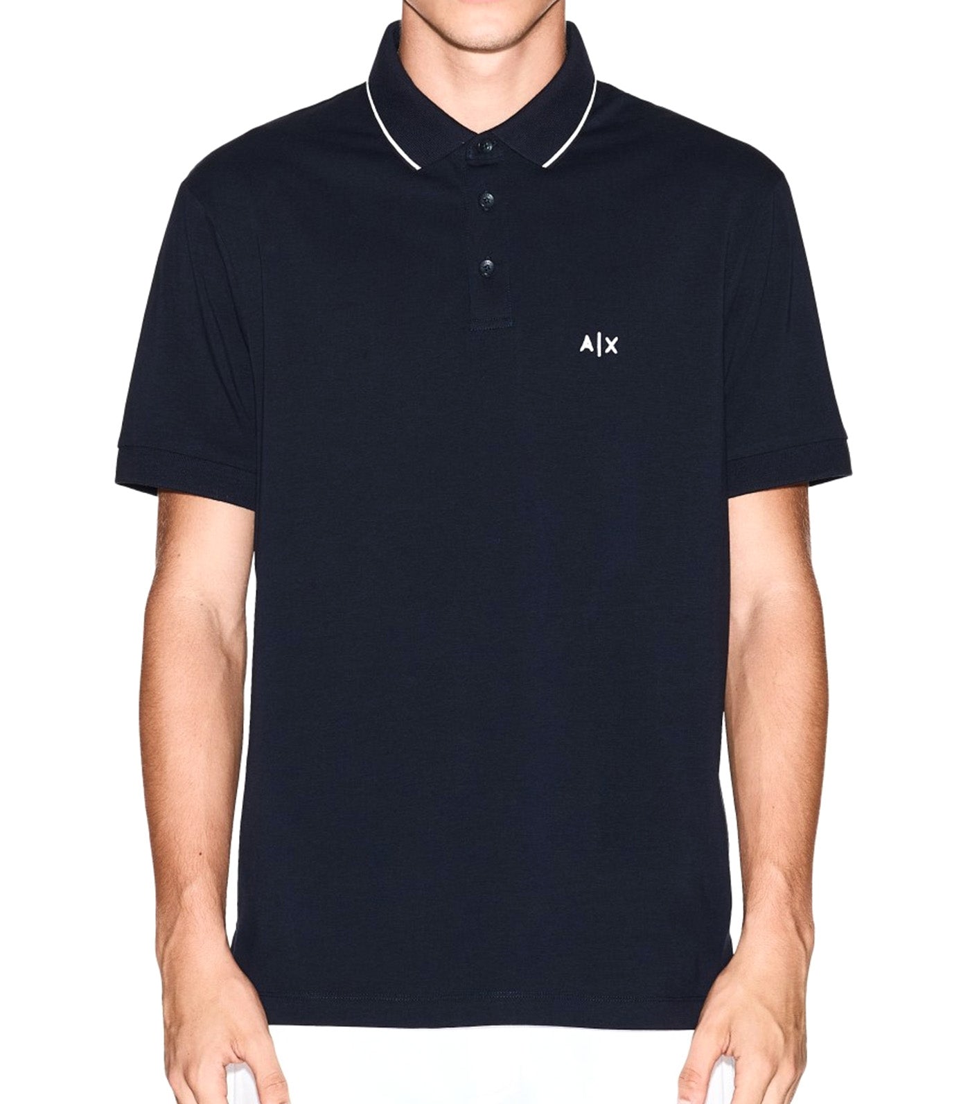 Slim Fit Polo Shirt with Logo and Piping Dark Sapphire