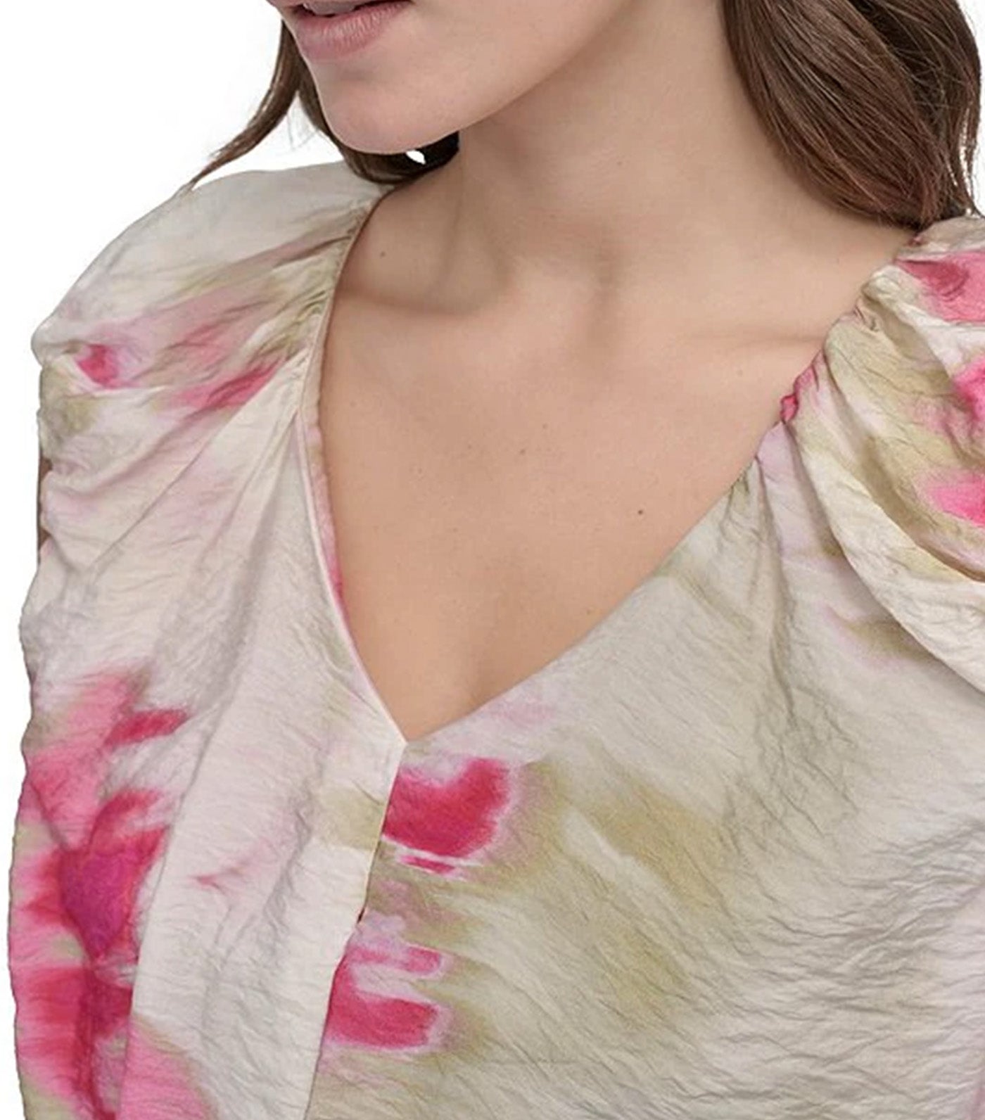 Printed Rumpled Voile Bubble Top May Watercolor