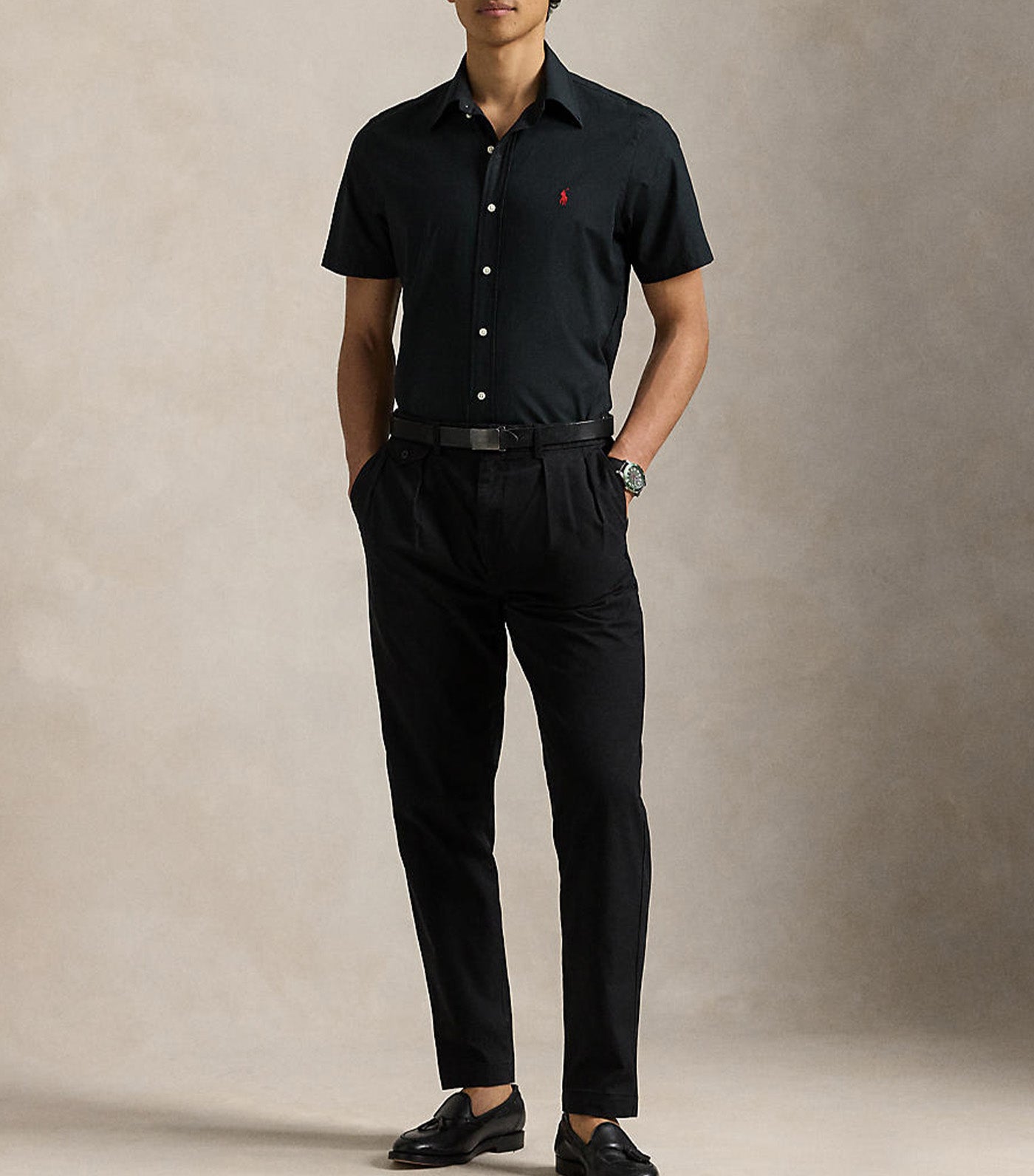 Custom Fit Stretch Poplin Shirt Black