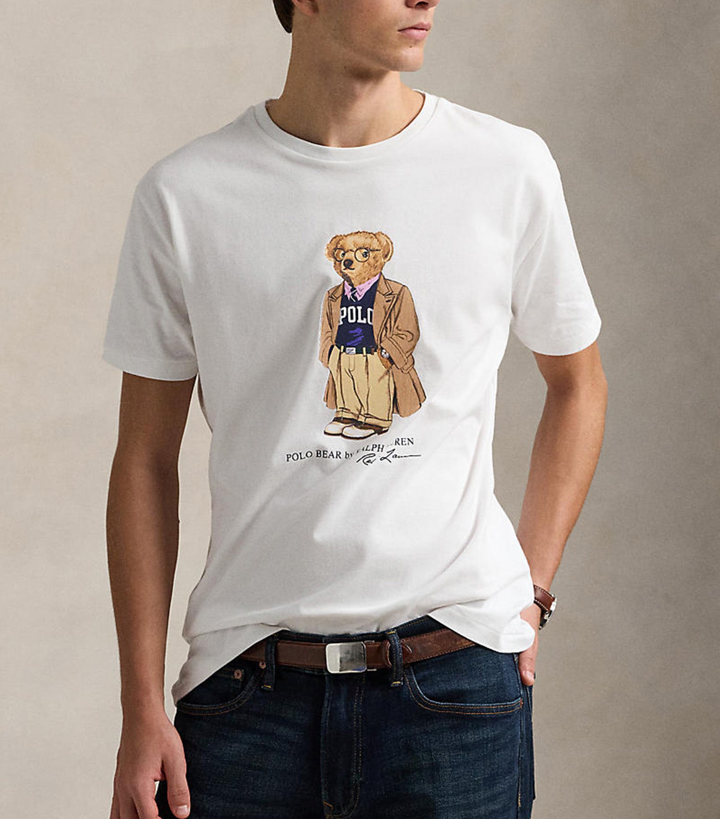 Custom Slim Fit Polo Bear Jersey T-Shirt White