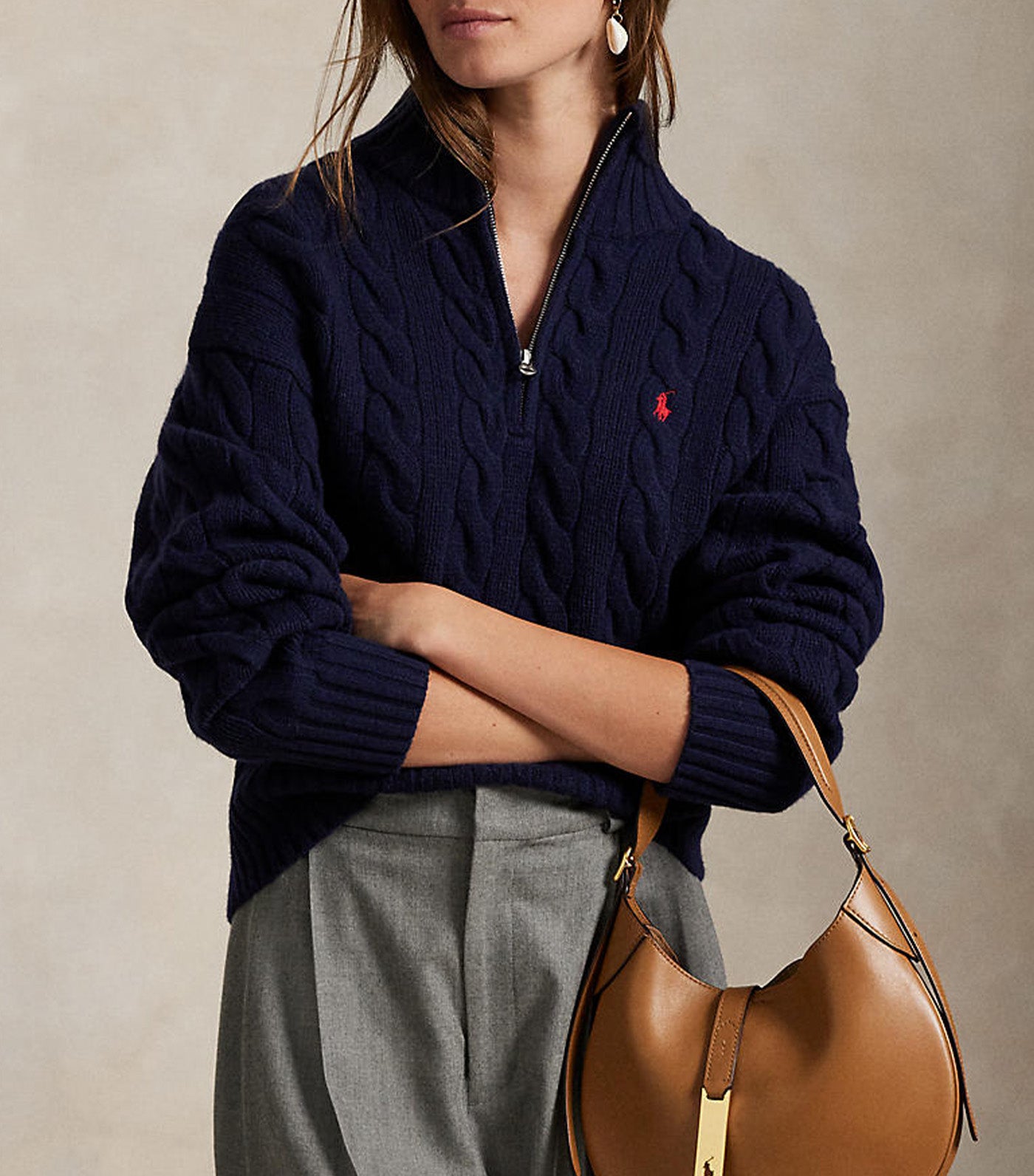 Cable-Knit Cotton Quarter-Zip Jumper Hunter Navy