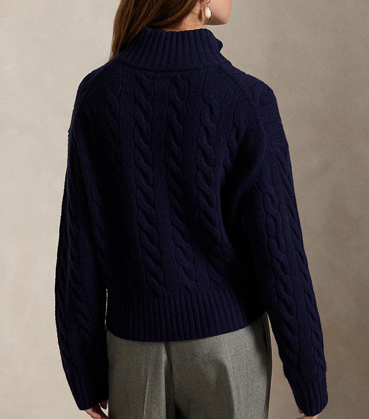 Cable-Knit Cotton Quarter-Zip Jumper Hunter Navy