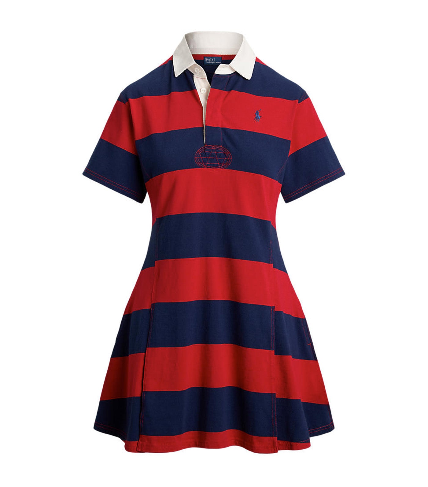 Short Sleeve Stripe Cotton Rugby Dress Red