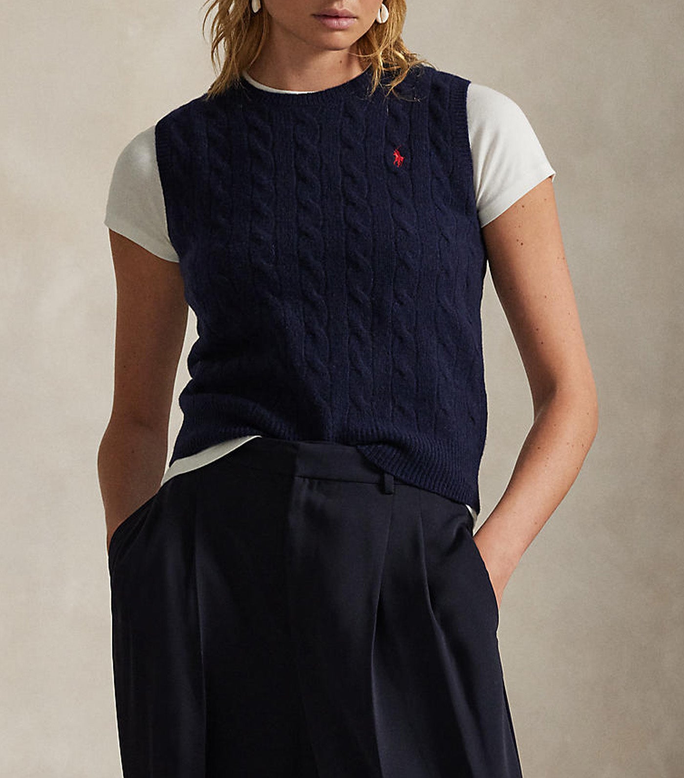 Cable Knit Sweater Vest Blue