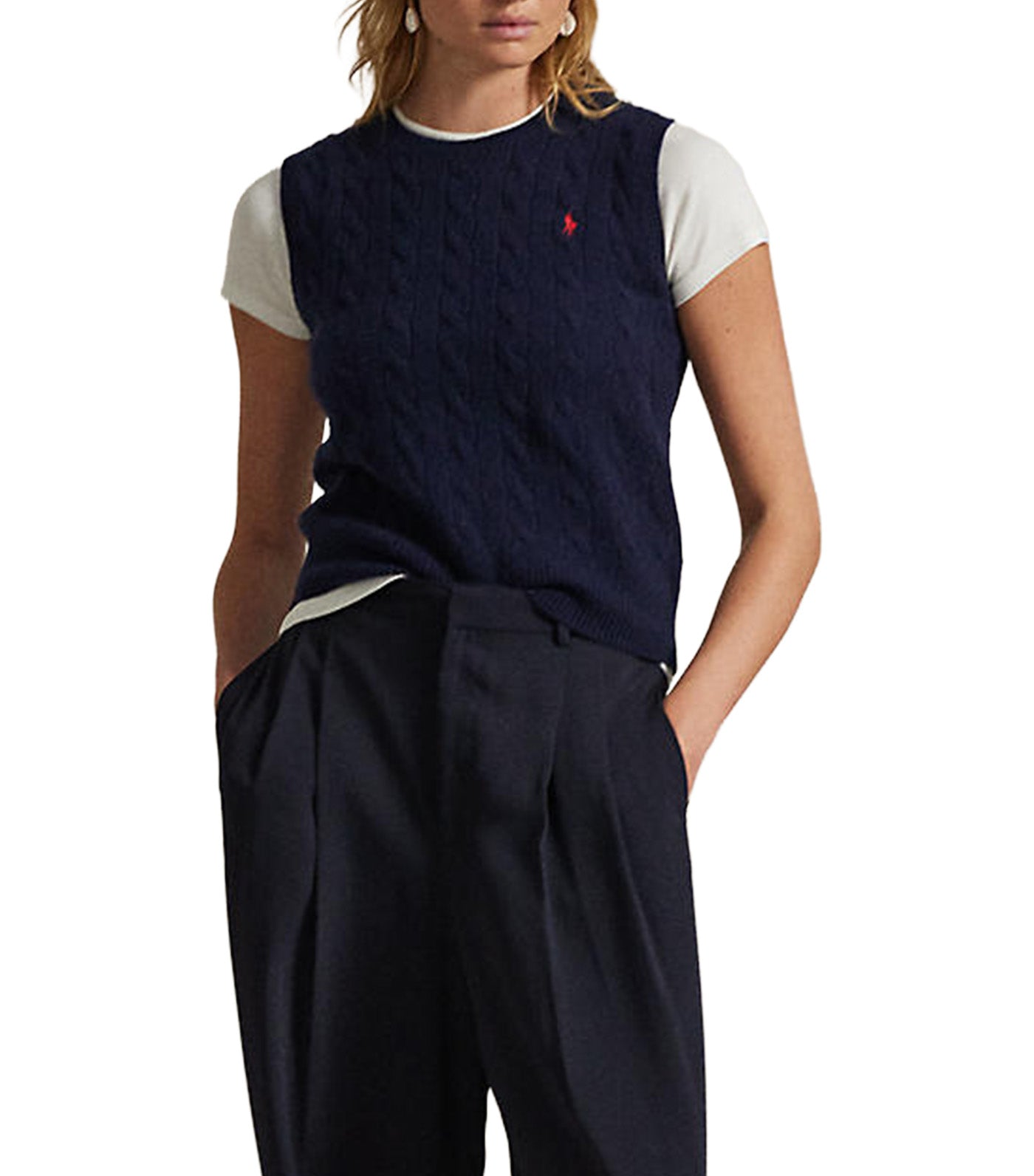 Cable Knit Sweater Vest Blue