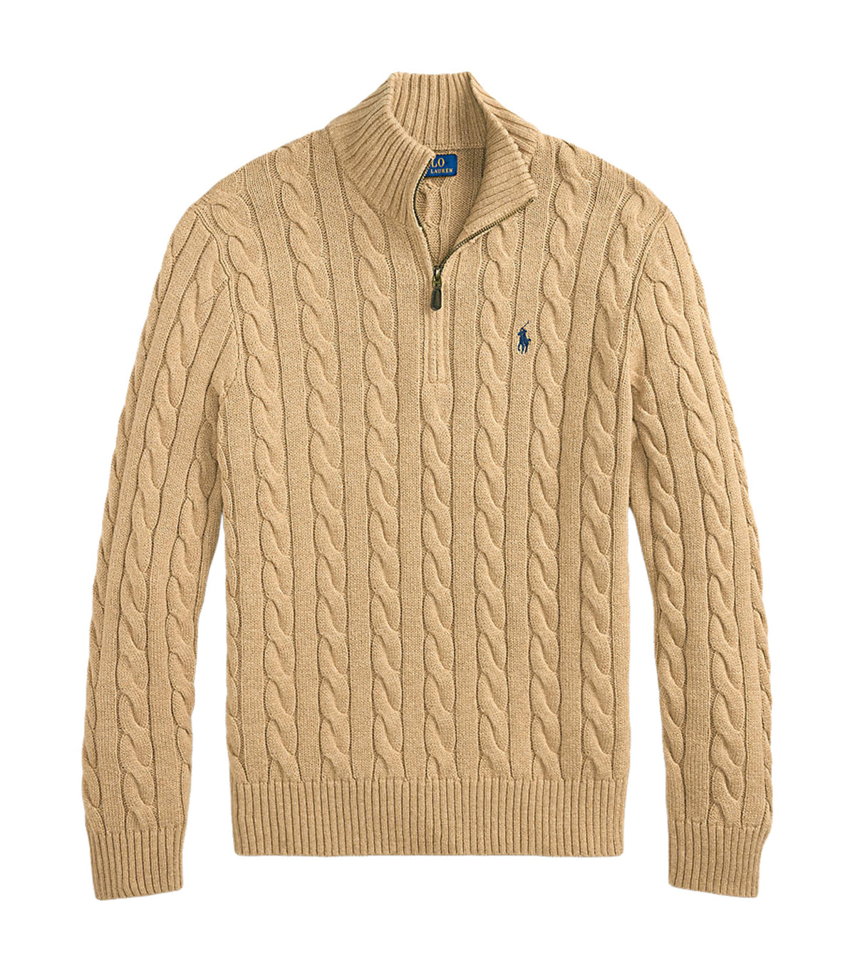Lauren Men's Cable-Knit Cotton Quarter-Zip Sweater Brown