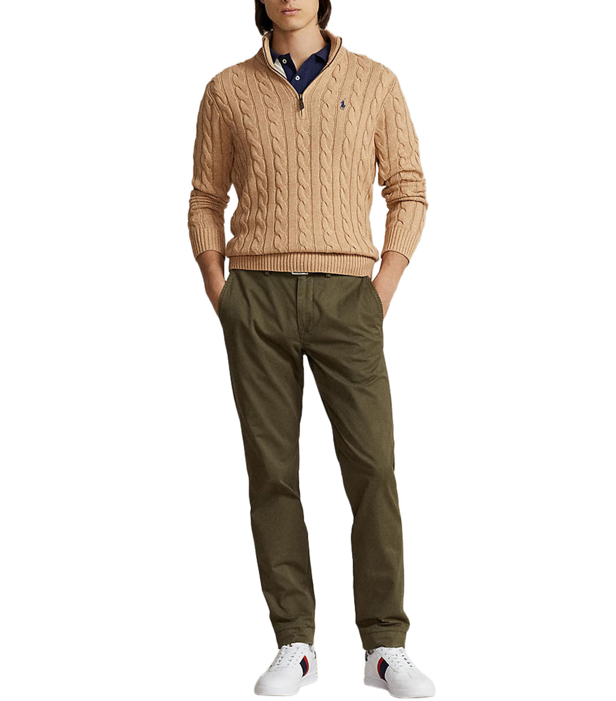 Lauren Men's Cable-Knit Cotton Quarter-Zip Sweater Brown