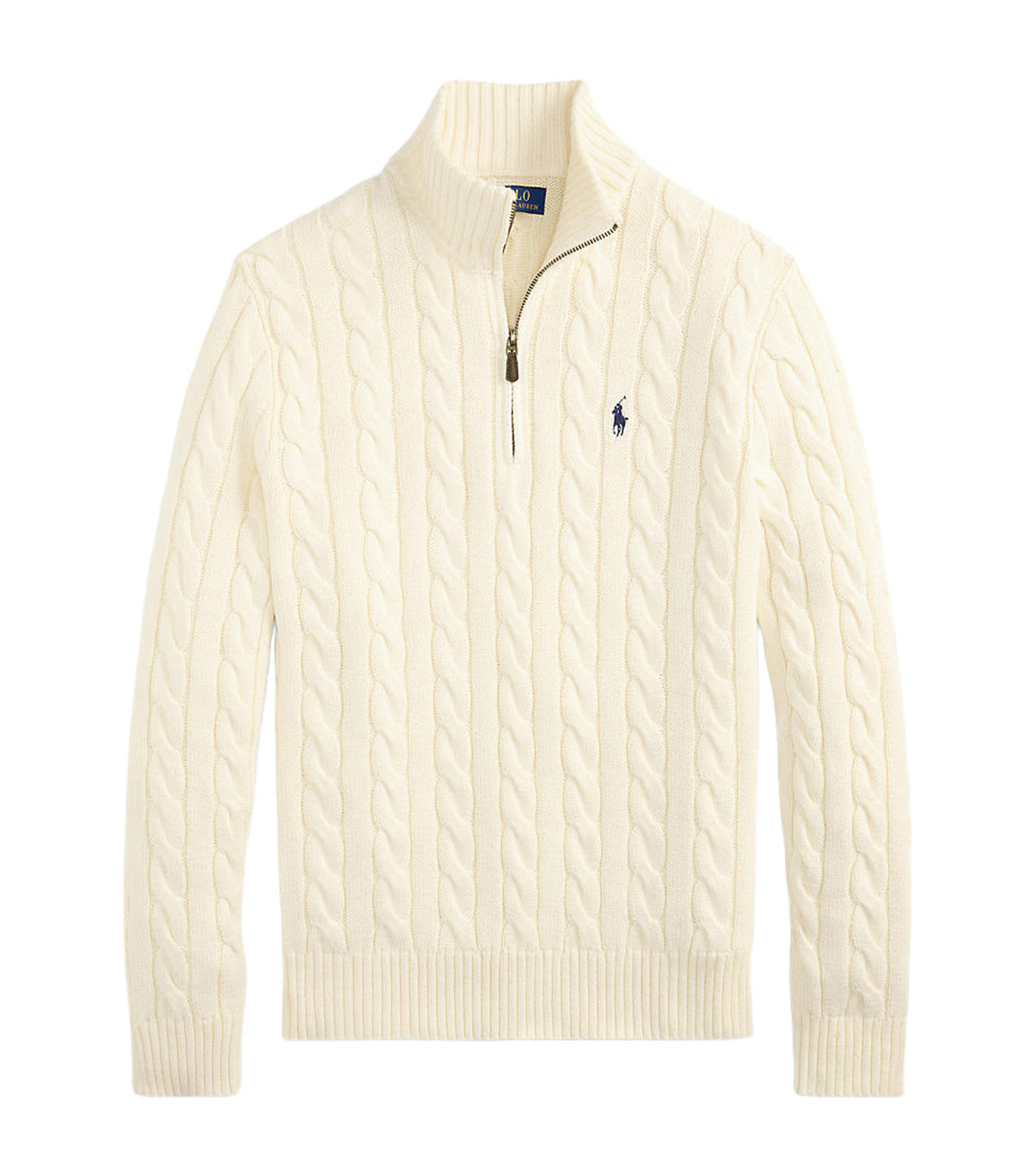Men's Cable-Knit Cotton Quarter-Zip Sweater Cream