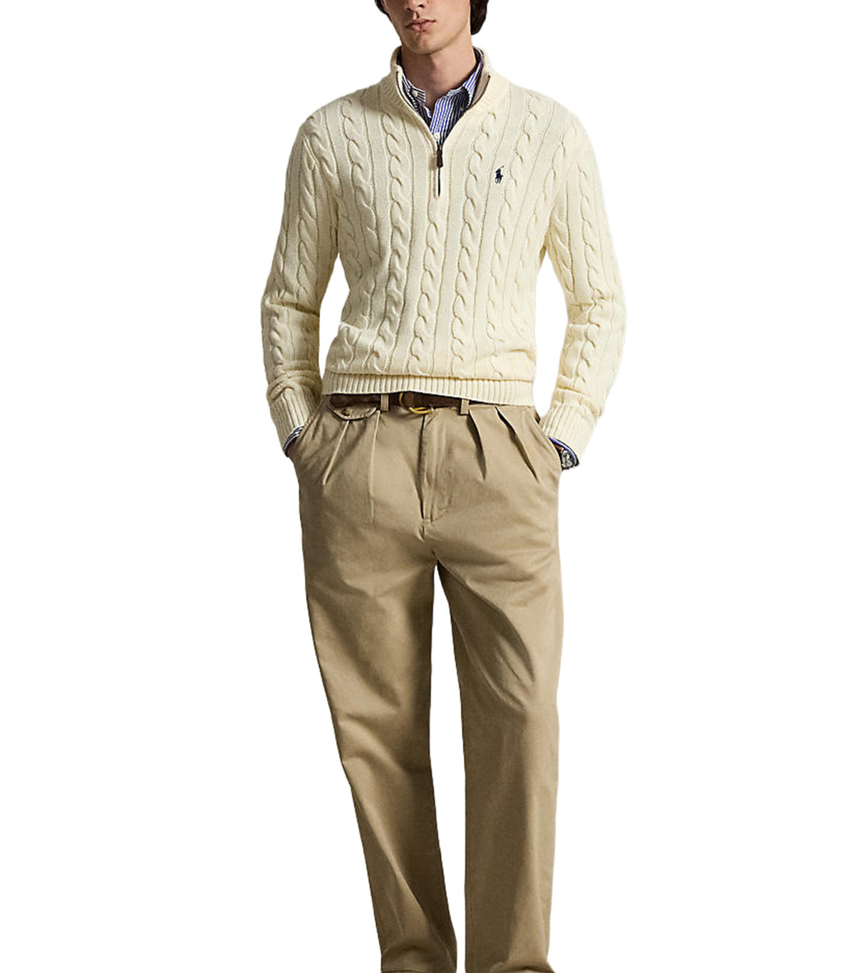 Men's Cable-Knit Cotton Quarter-Zip Sweater Cream