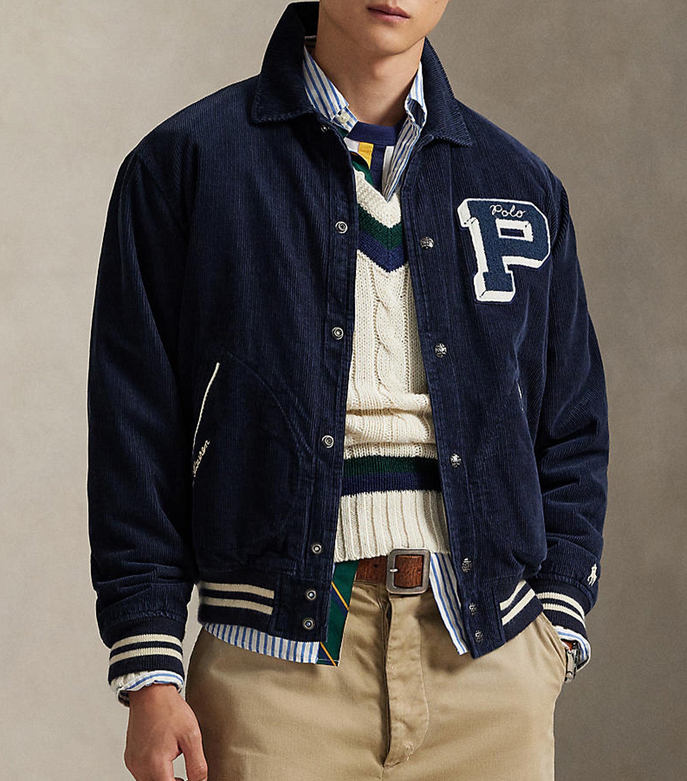 Corduroy Letter Jacket Navy