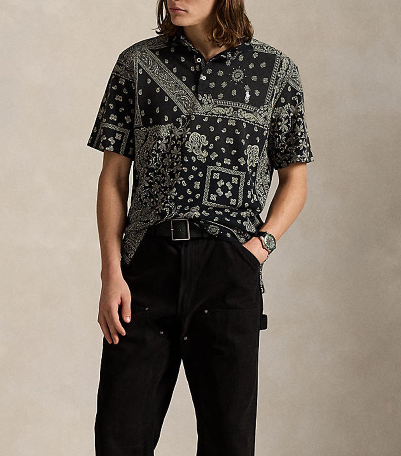 Classic Fit Bandanna Mesh Polo Shirt Black