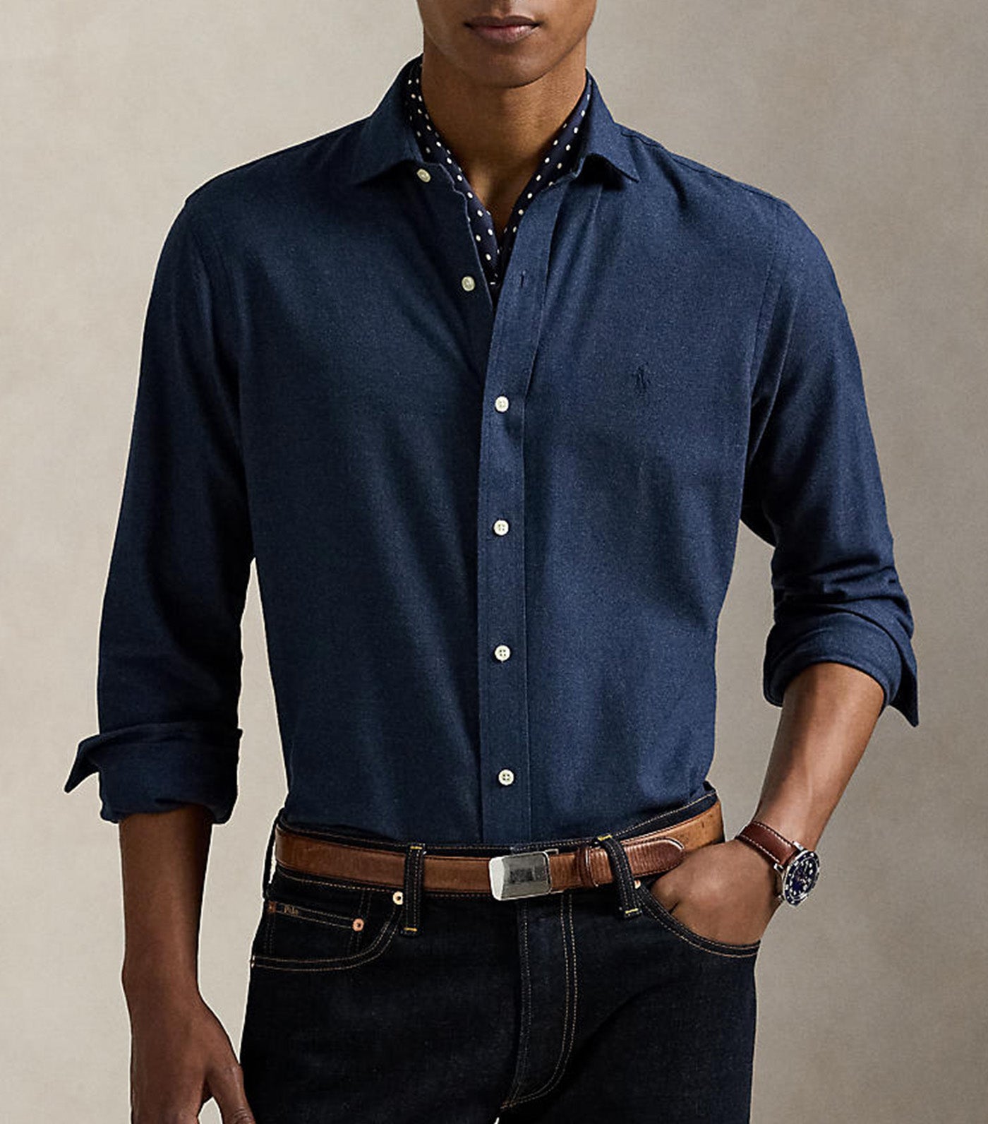 Custom Fit Performance Twill Shirt Blue