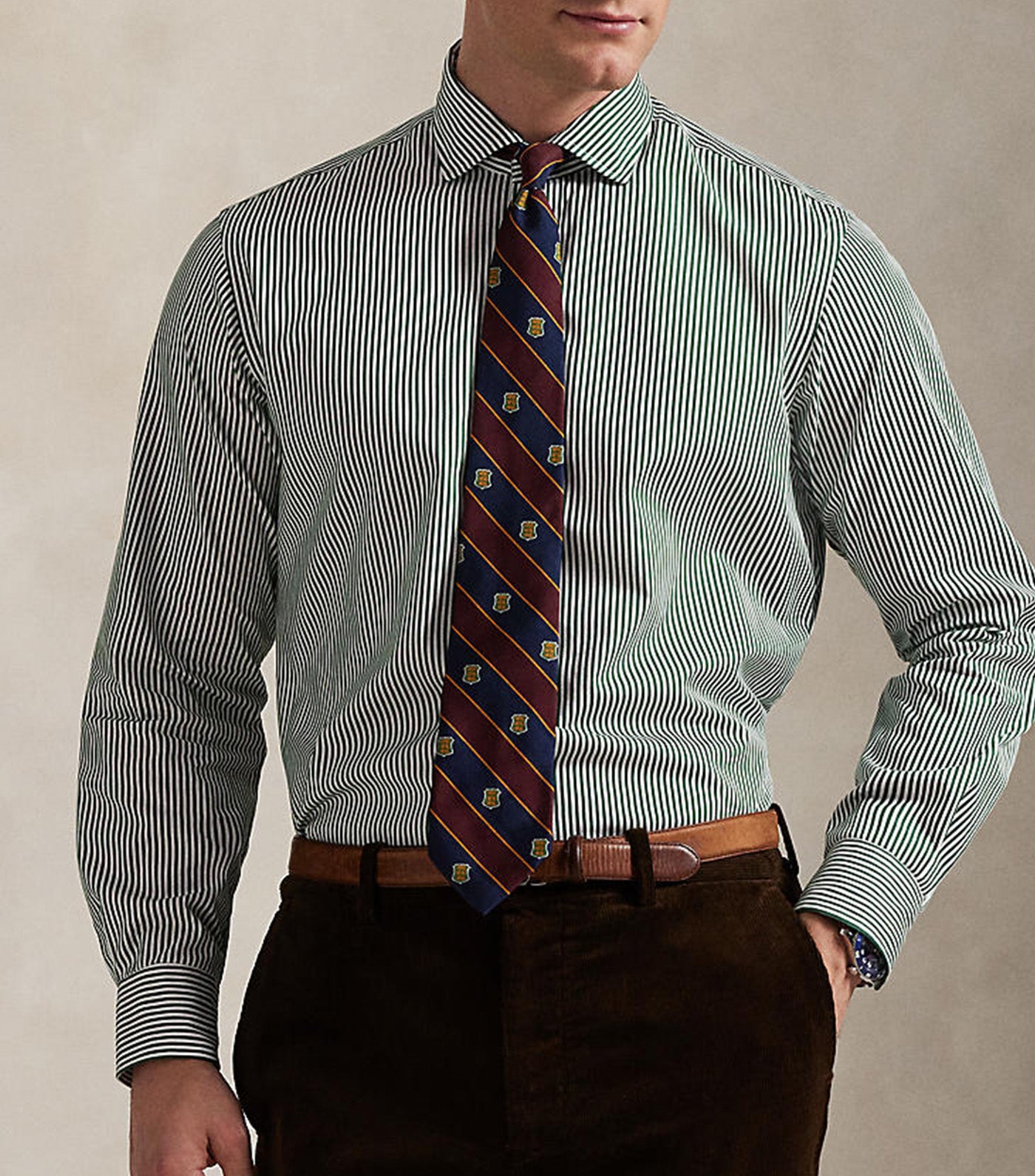 Custom Fit Striped Poplin Shirt Green