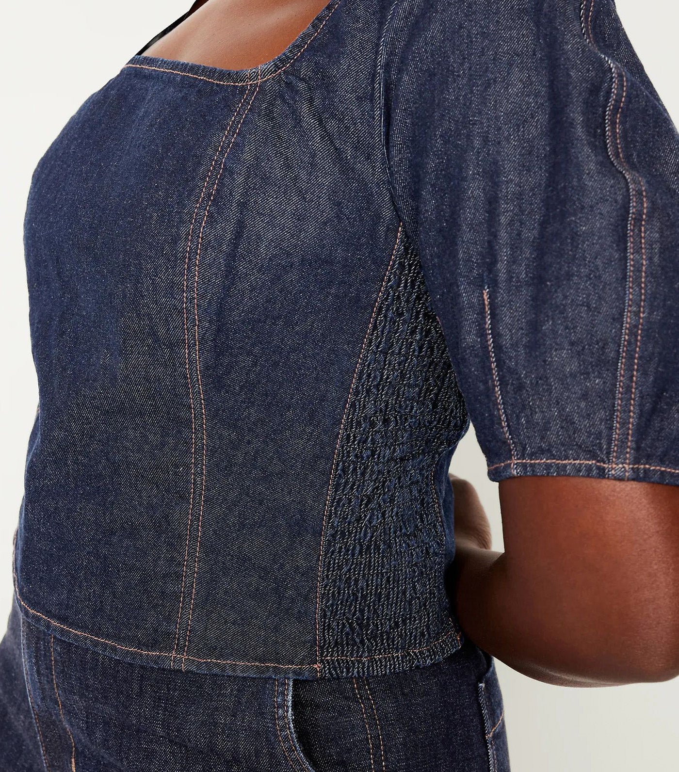 Square-Neck Denim Crop Top Dark Wash