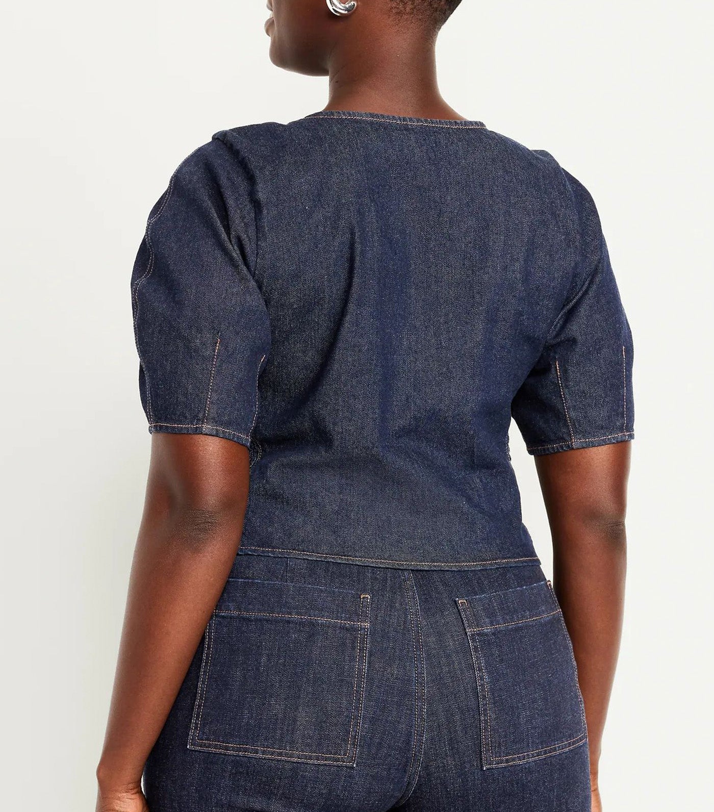 Square-Neck Denim Crop Top Dark Wash