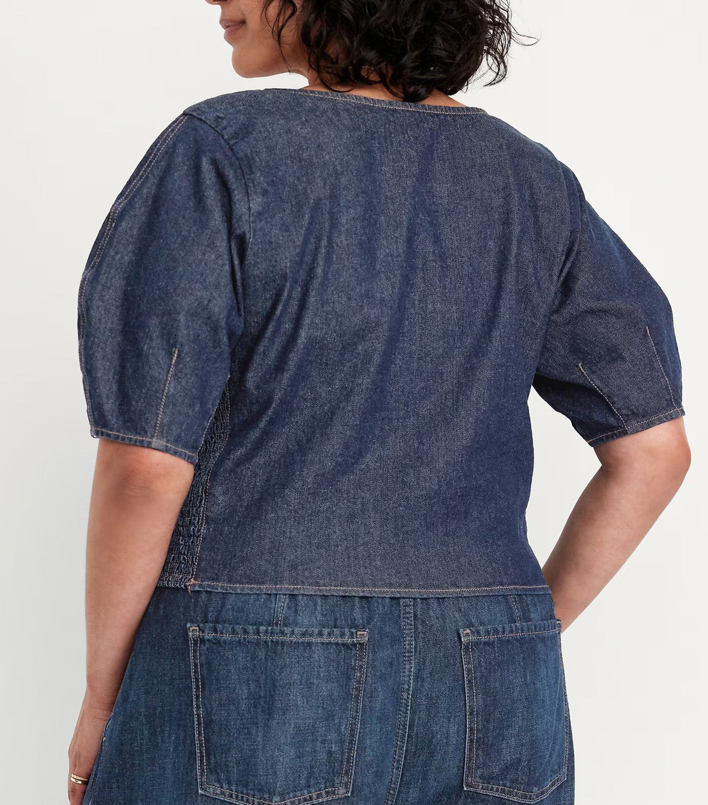 Square-Neck Denim Crop Top Dark Wash