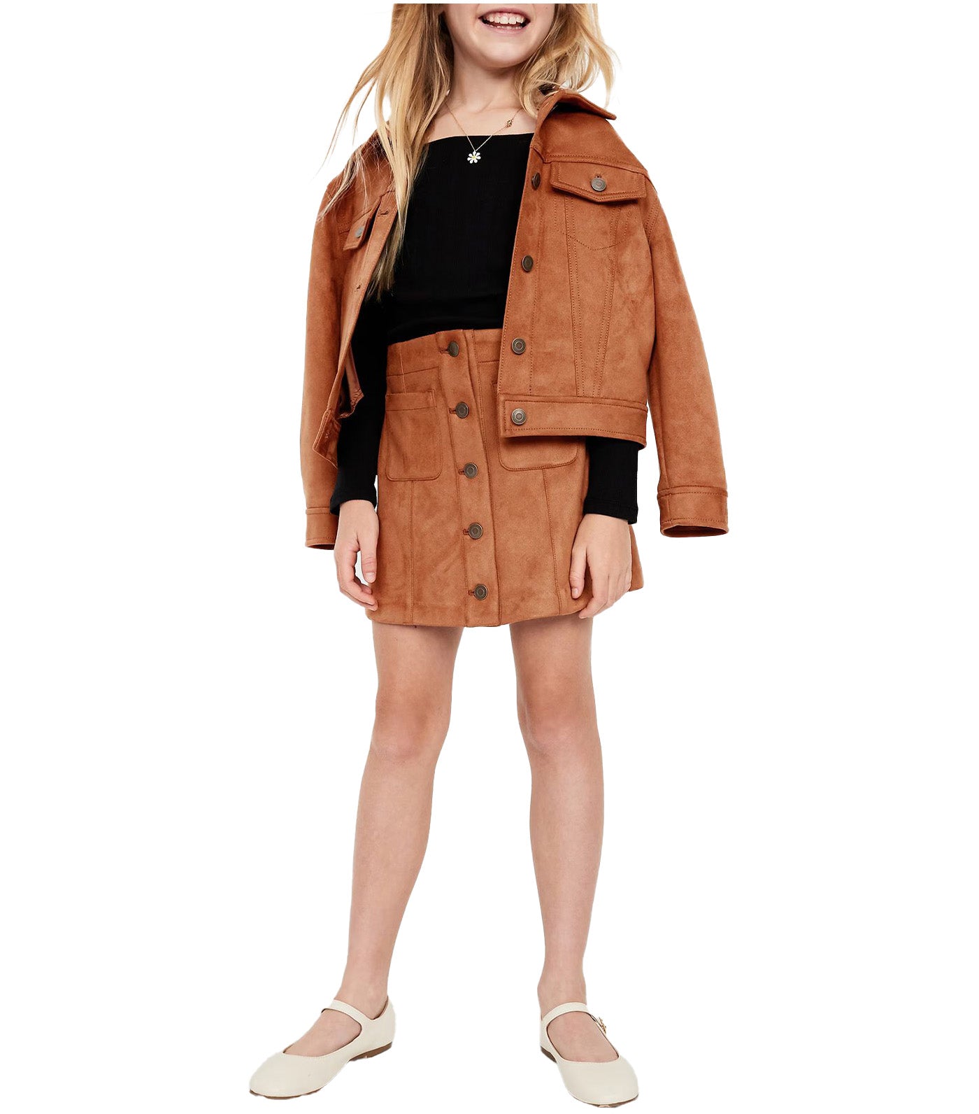 Faux-Suede Button-Front Skirt for Girls Folk Craft