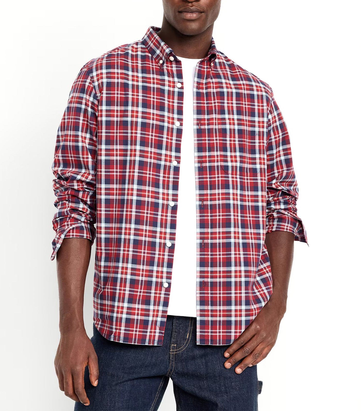 Old Navy Classic Fit Everyday Shirt Navy/Red Plaid