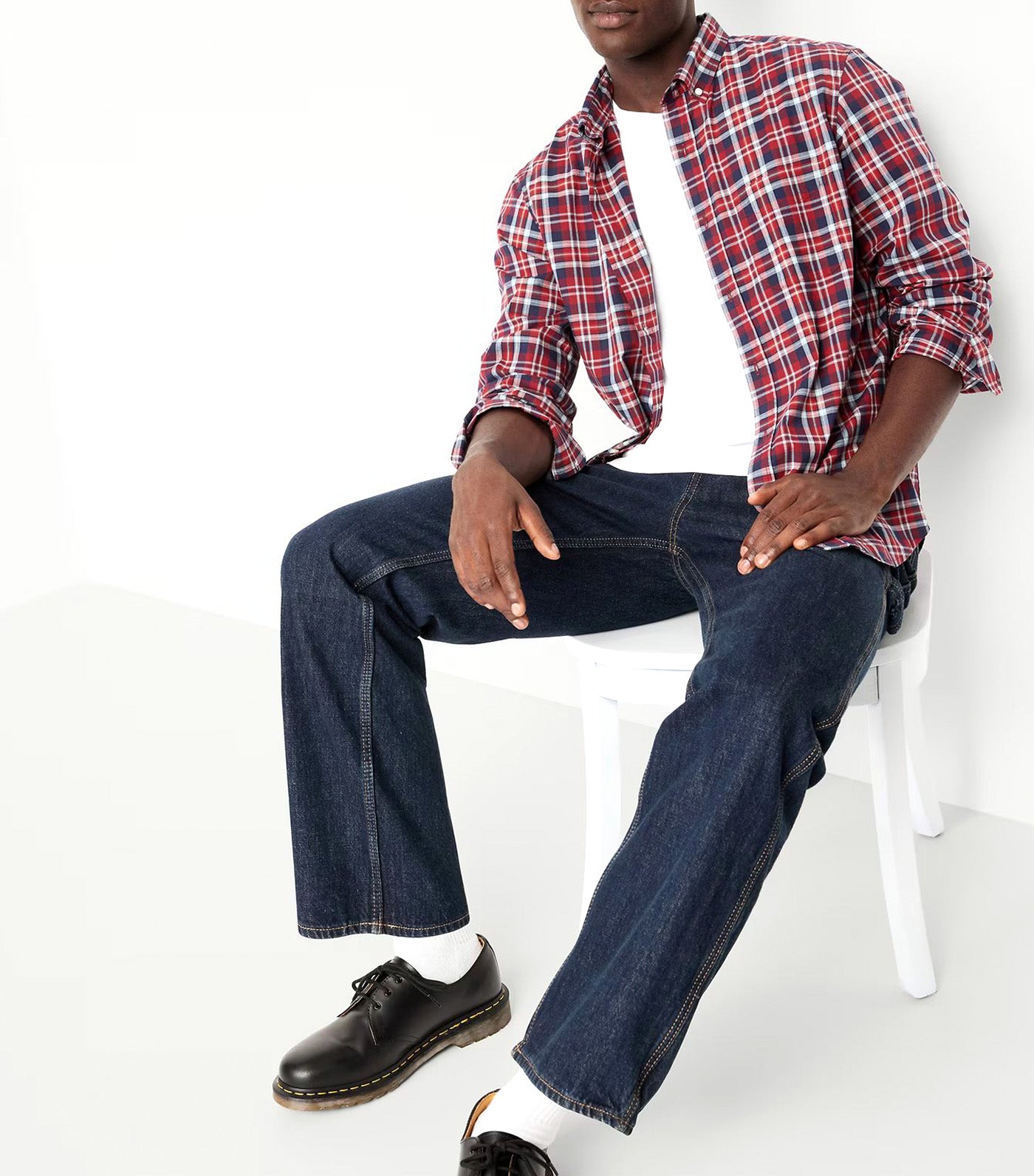 Old Navy Classic Fit Everyday Shirt Navy/Red Plaid