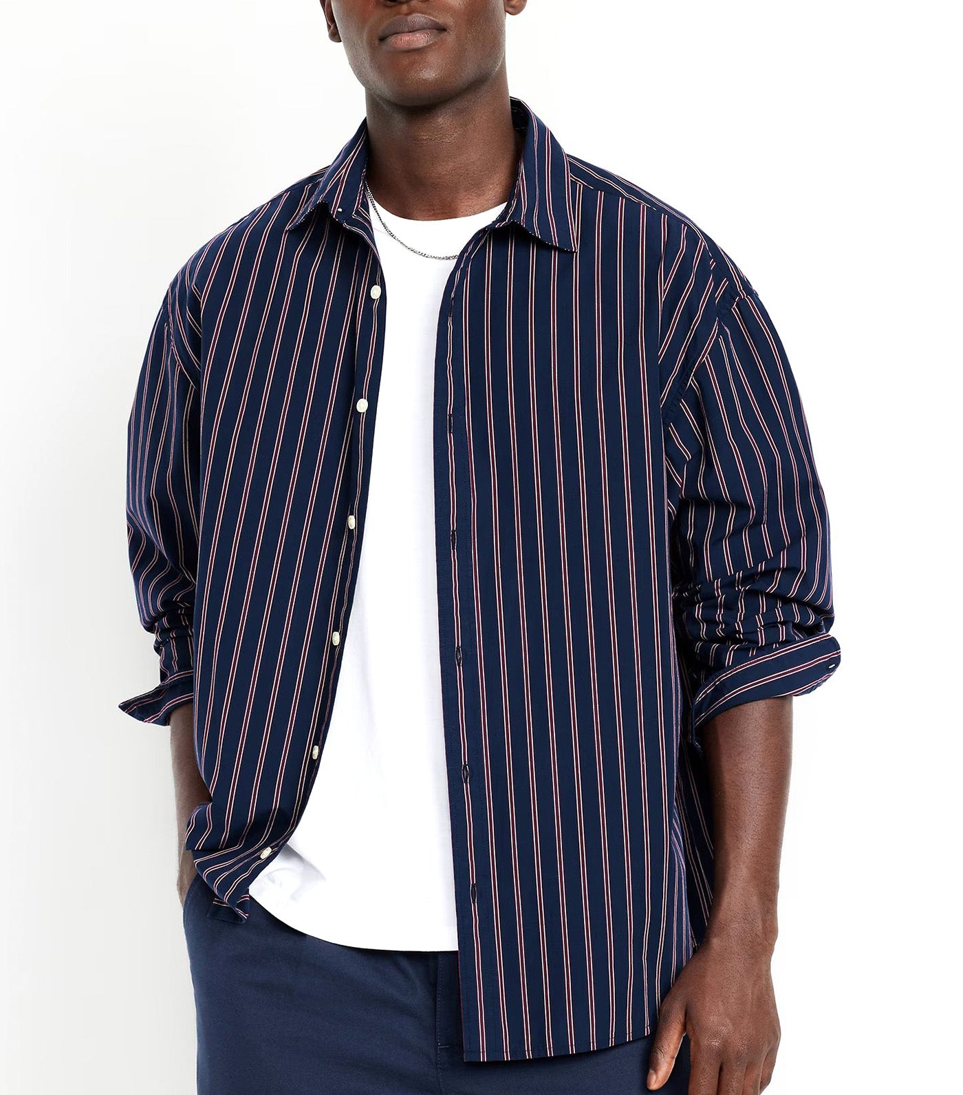 Old Navy Oversized Poplin Shirt Dark Blue Stripe