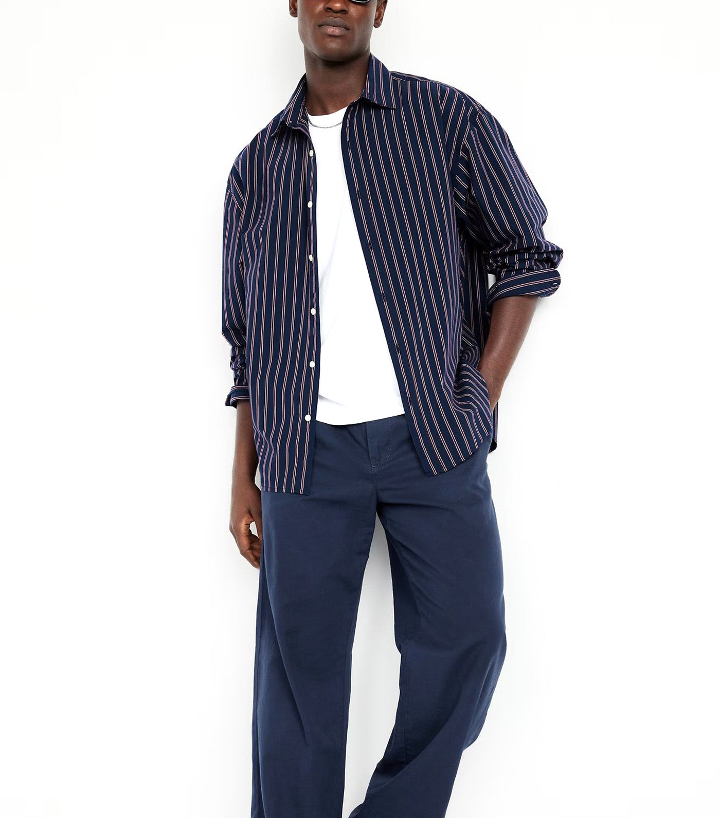 Old Navy Oversized Poplin Shirt Dark Blue Stripe