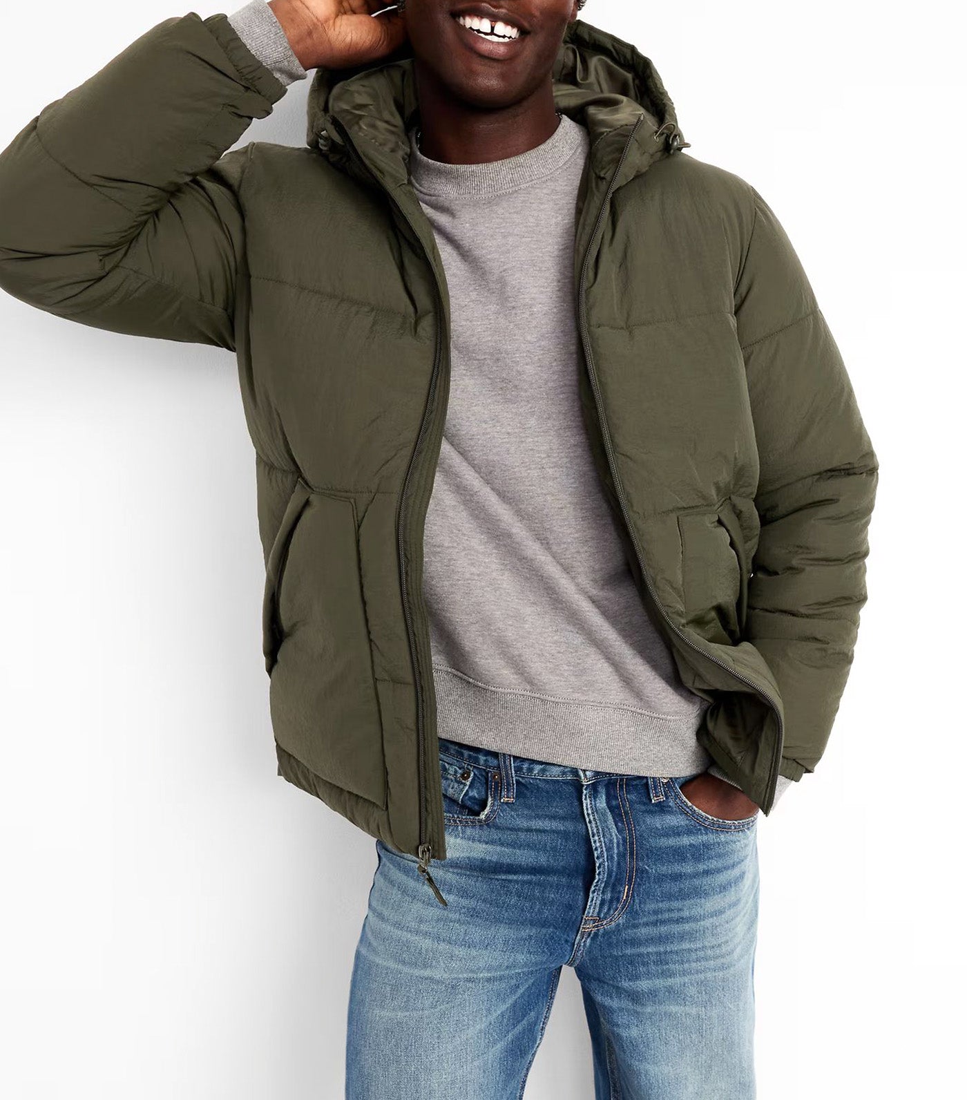 Old Navy Water-Resistant Hooded Puffer Jacket Heritage Green