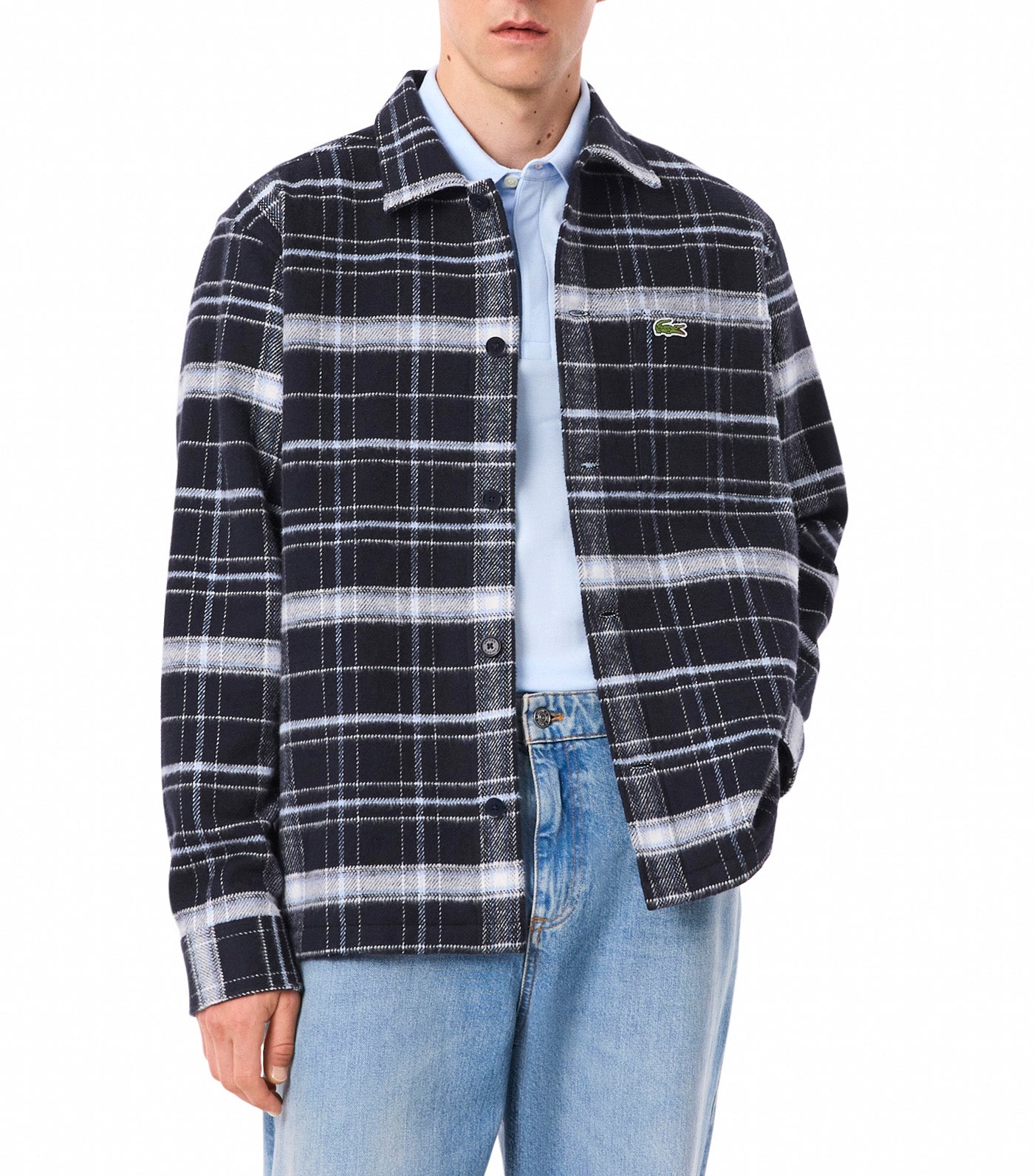 Cotton Plaid Overshirt Navy Blue