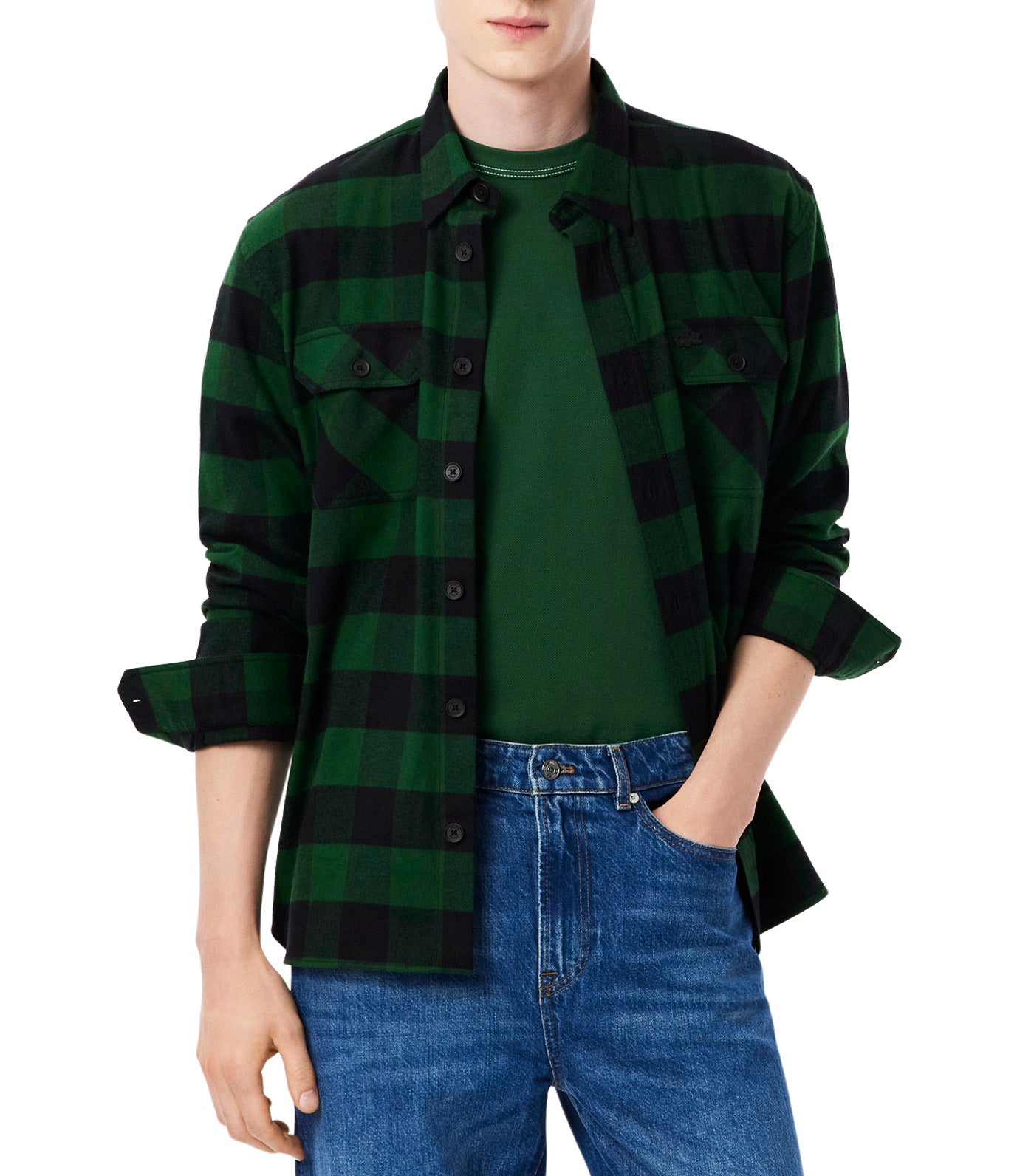 Oversized Cotton Plaid Overshirt Green/Black