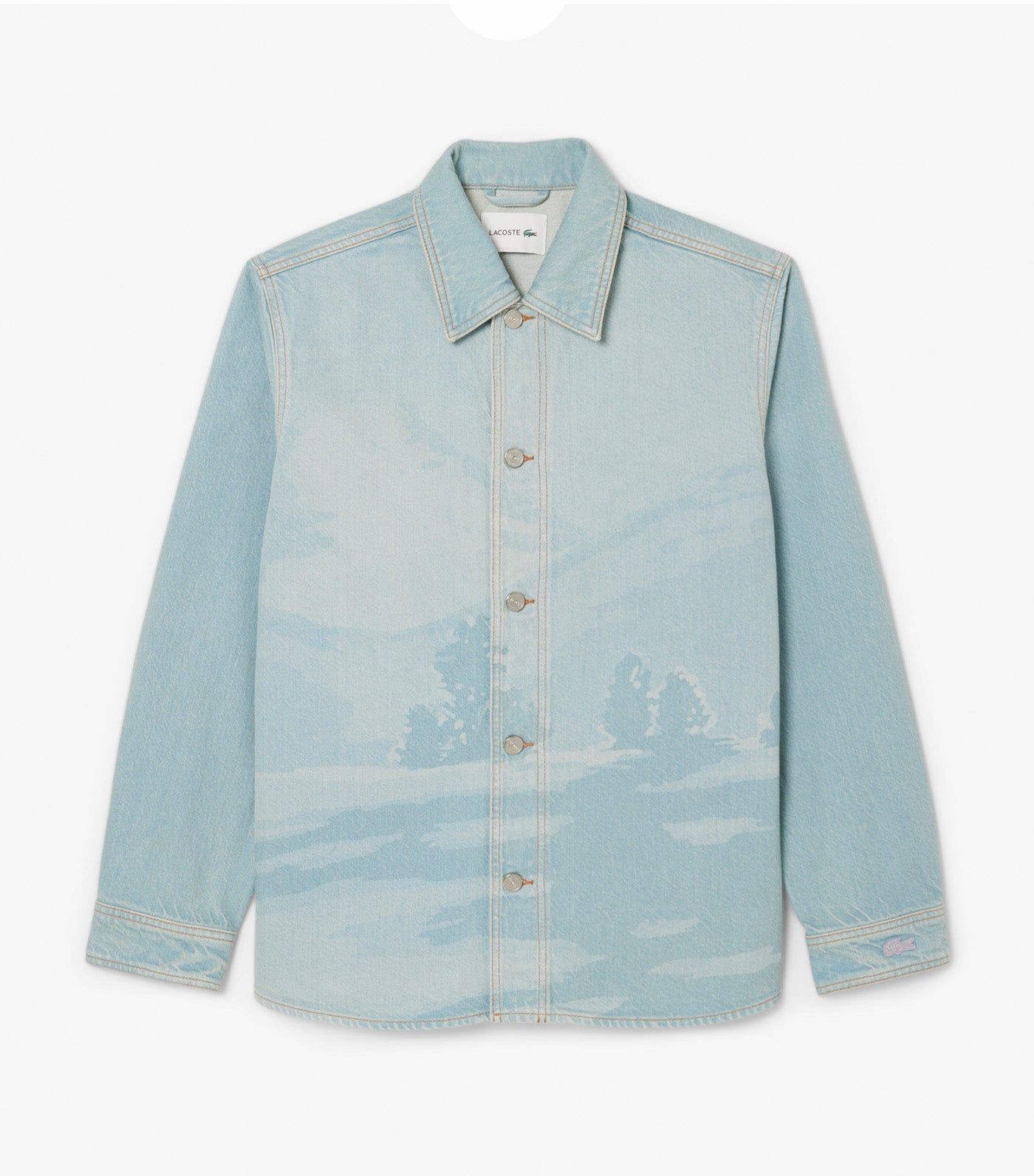 Landscape Motif Denim Overshirt Washed Bleach