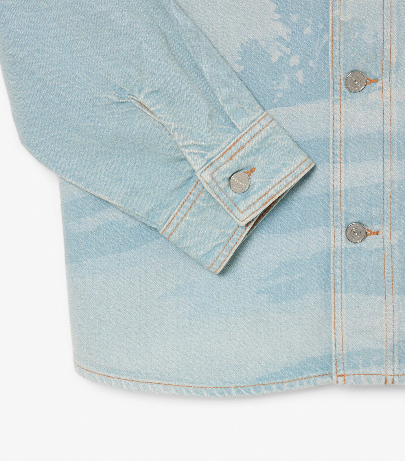 Landscape Motif Denim Overshirt Washed Bleach