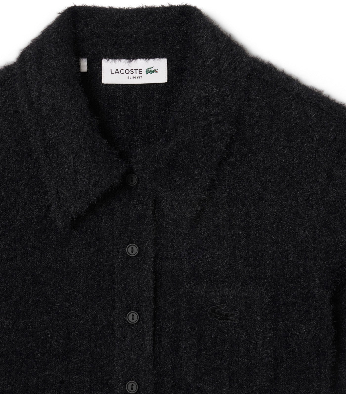 Slim Fit Fuzzy Rib Knit Polo Shirt Black