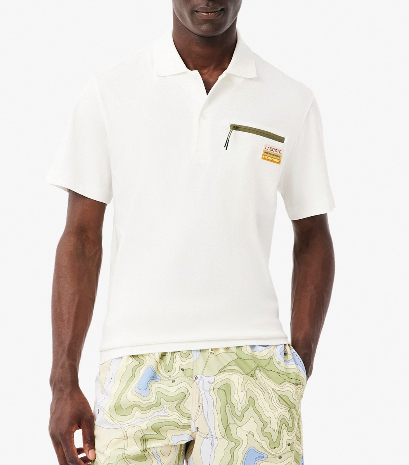 Classic Fit Zipped Pocket Interlock Polo Shirt Flour