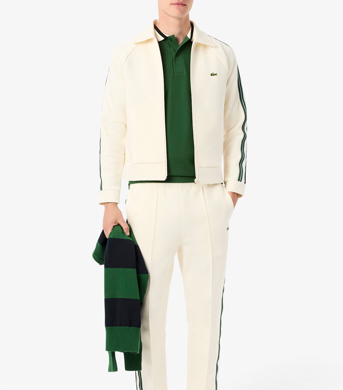 French Made Classic Fit Stripe Collar Polo Shirt Green