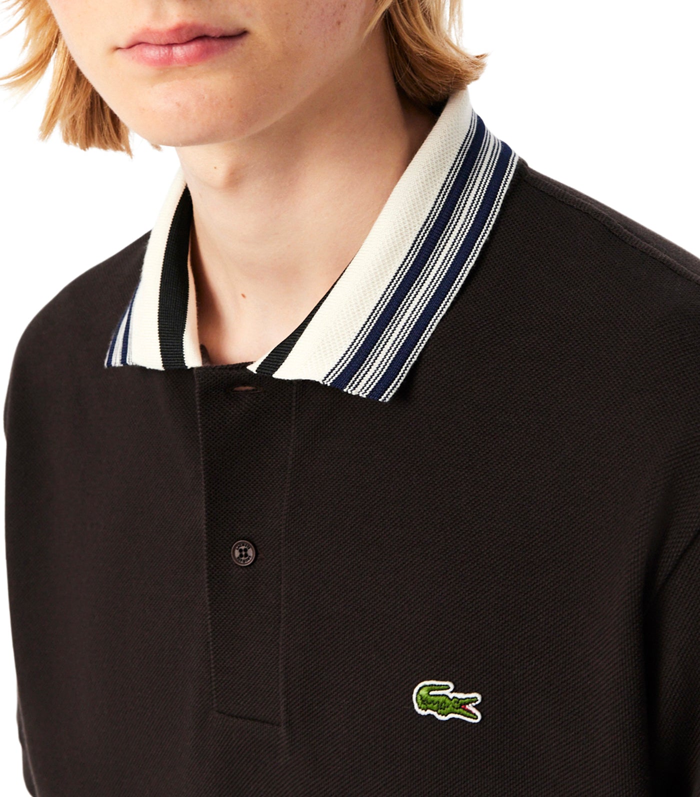 French Made Classic Fit Stripe Collar Polo Shirt Port 0