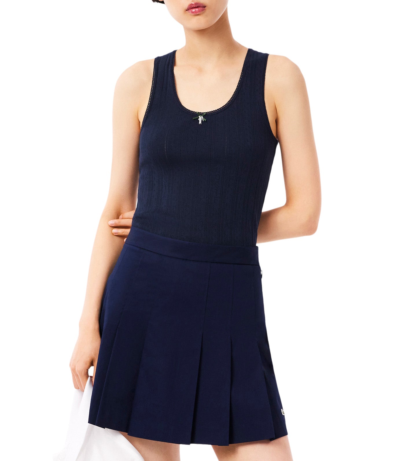 Lacoste Slim Fit Pointelle Knit Cotton Tank Top Navy Blue